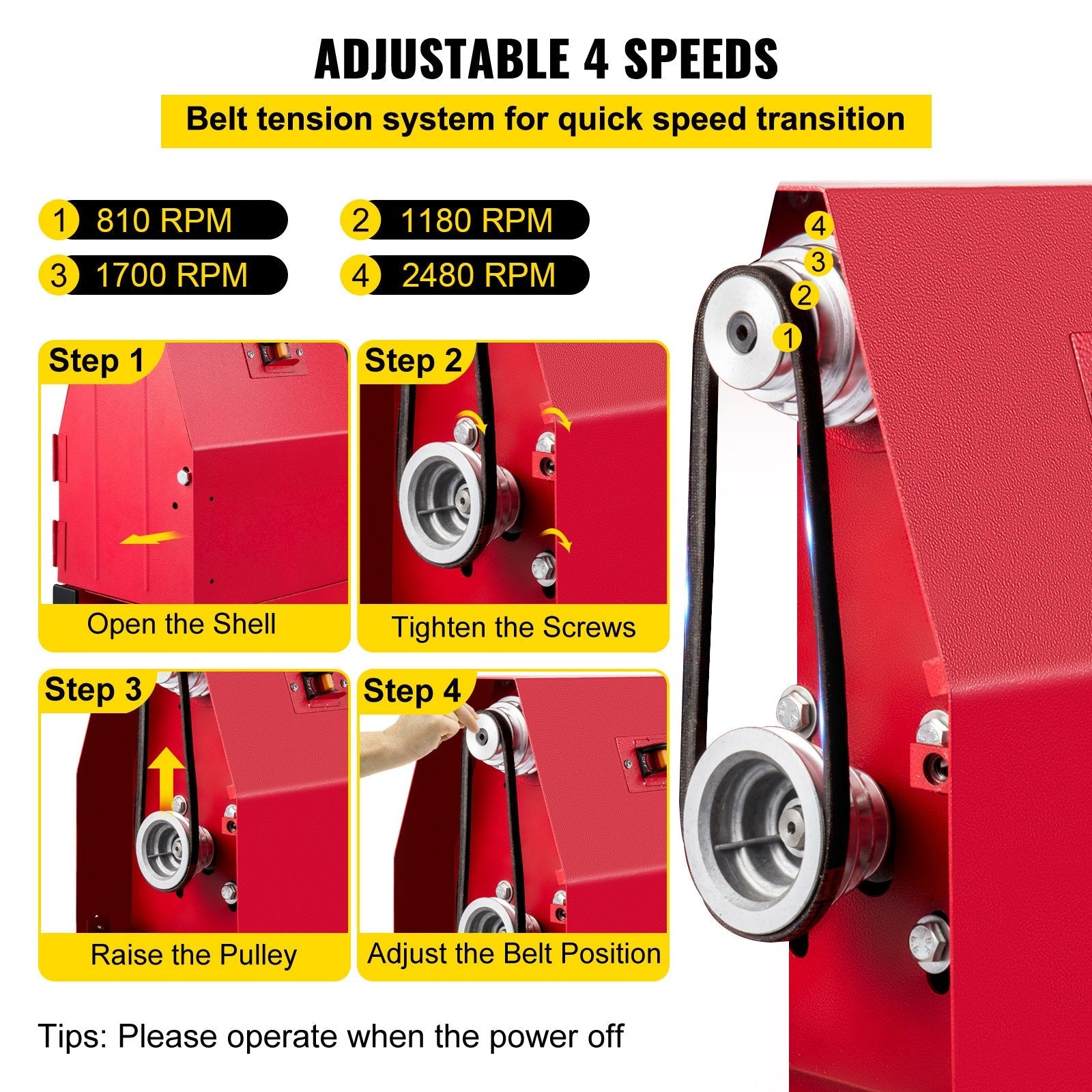 VEVOR Wood Lathe 14" x 40", Power Wood Turning Lathe 1/2HP 4 Speed 1100/1600/2300/3400RPM, Benchtop Wood Lathe with 3 Chisels Perfect for High Speed Sanding and Polishing of Finished Work