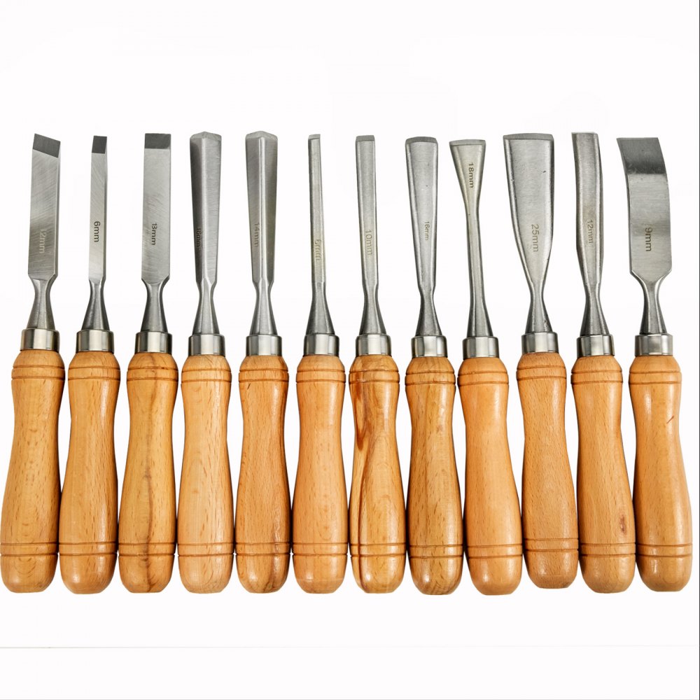 VEVOR Woodworking 12pcs Lathe Chisel?Wood Carving Hand Chisel 3-3/4Inch Blade Length, Wood Turning Tools with Wooden Storage Case, for Wood Carving Root Carving Furniture Carving Lathes