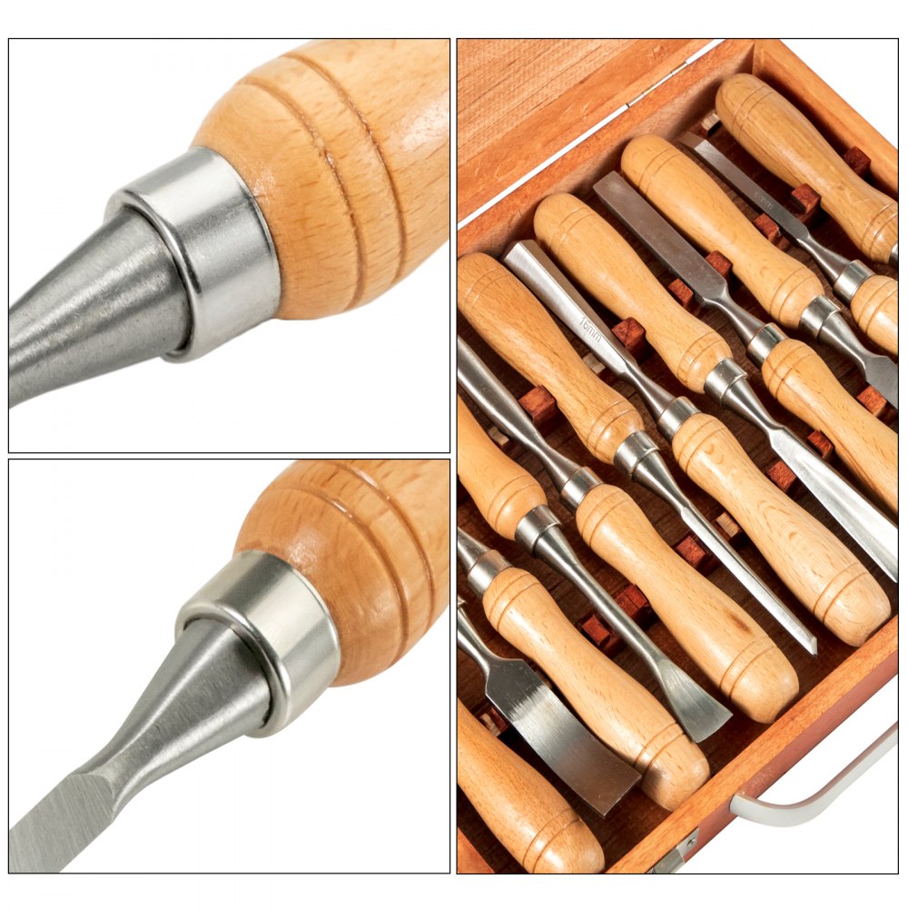VEVOR Woodworking 12pcs Lathe Chisel?Wood Carving Hand Chisel 3-3/4Inch Blade Length, Wood Turning Tools with Wooden Storage Case, for Wood Carving Root Carving Furniture Carving Lathes