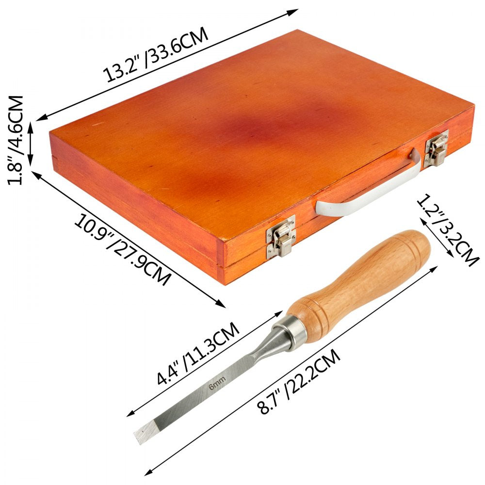 VEVOR Woodworking 12pcs Lathe Chisel?Wood Carving Hand Chisel 3-3/4Inch Blade Length, Wood Turning Tools with Wooden Storage Case, for Wood Carving Root Carving Furniture Carving Lathes