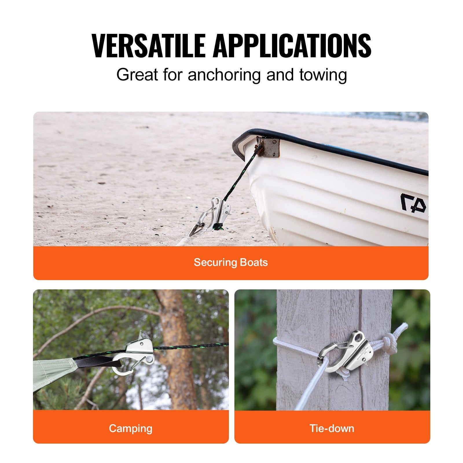 VEVOR Boat Anchor Hook, 304 Stainless Steel Slide Anchor, Knotless Anchor System with Quick Release, Boat Anchor Hook Clips for 3/8" - 5/8" Boat Anchor Rope, Easy to Use, Holds 3700 LBS