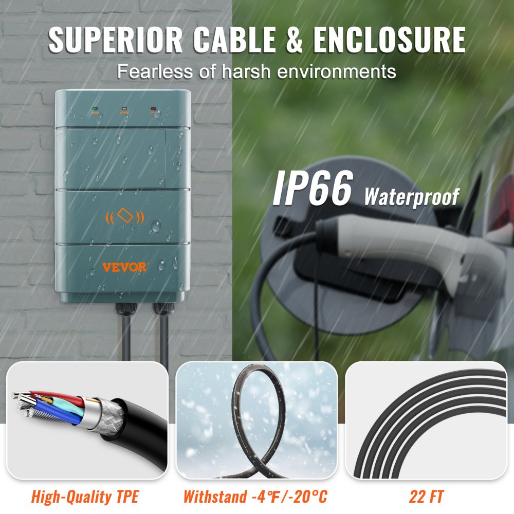 VEVOR Level 2 Electric Vehicle Charging Station, 0-40A Adjustable, 9.6 kW 240V NEMA 1-50 Plug Smart EV Charger with WiFi, 22-Foot TPE Charging Cable for Indoor/Outdoor Use, ETL & Energy Star Certified