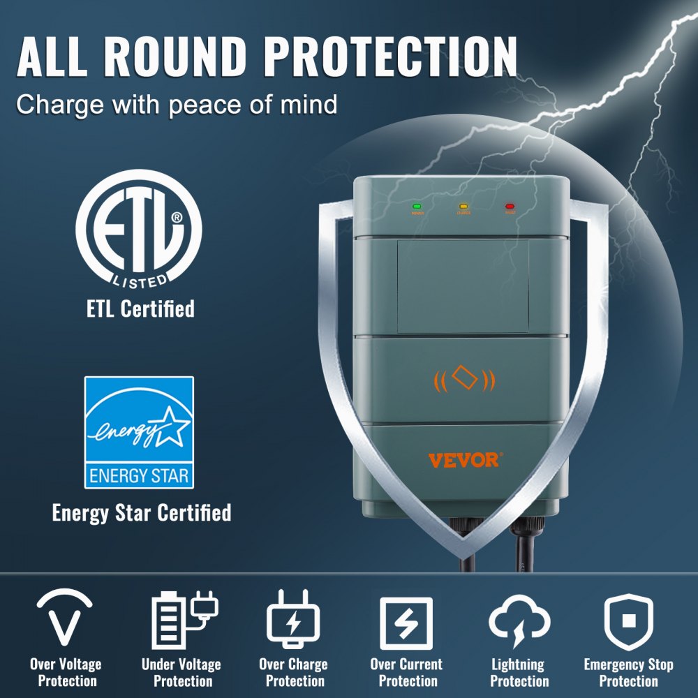 VEVOR Level 2 Electric Vehicle Charging Station, 0-40A Adjustable, 9.6 kW 240V NEMA 1-50 Plug Smart EV Charger with WiFi, 22-Foot TPE Charging Cable for Indoor/Outdoor Use, ETL & Energy Star Certified