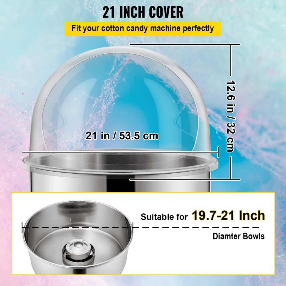 VEVOR 21 Inch Commercial Cotton Candy Machine Cover Bubble Shield Cotton Candy Cover for Cotton Candy Machine, Candy Floss Maker