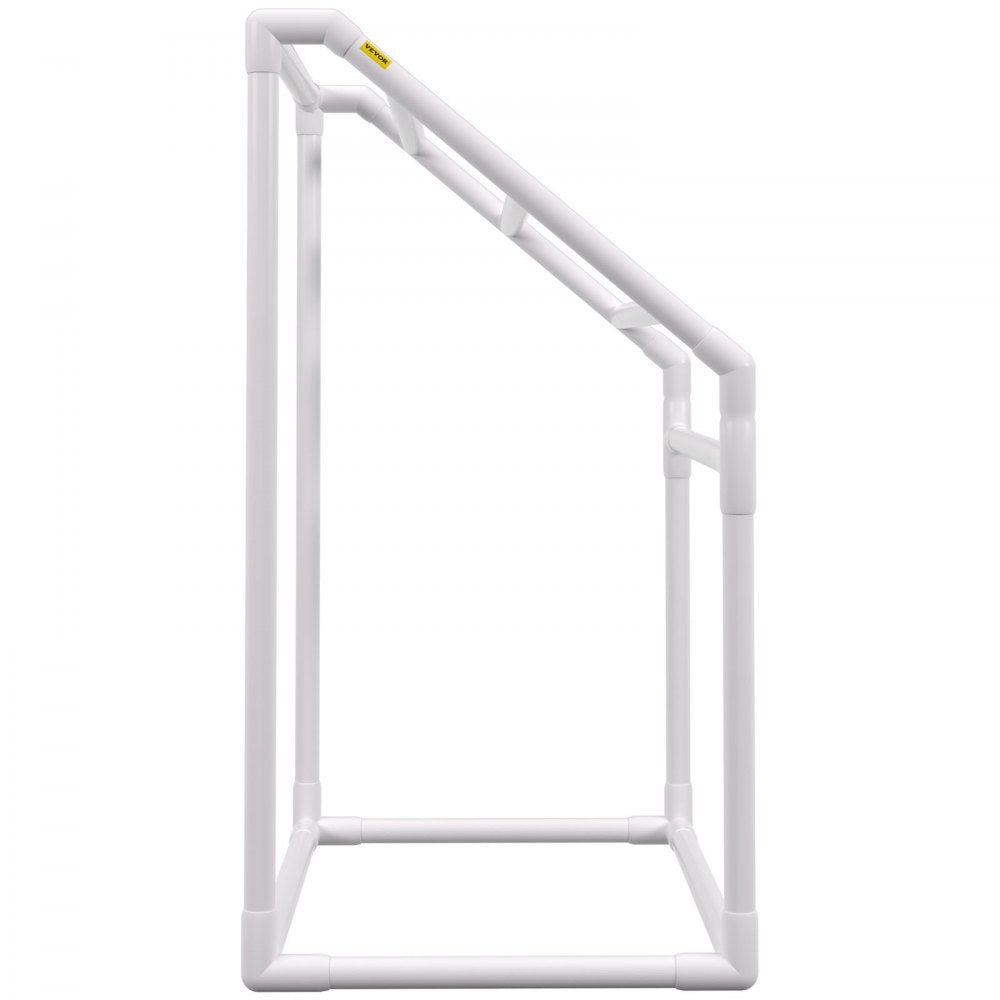 VEVOR Pool Towel Rack, 5 Bar, White, Freestanding Outdoor PVC Trapedozal Poolside Storage Organizer, Include 8 Towel Clips, Mesh Bag, Hook, Also Stores Floats and Paddles, for Beach, Swimming Pool