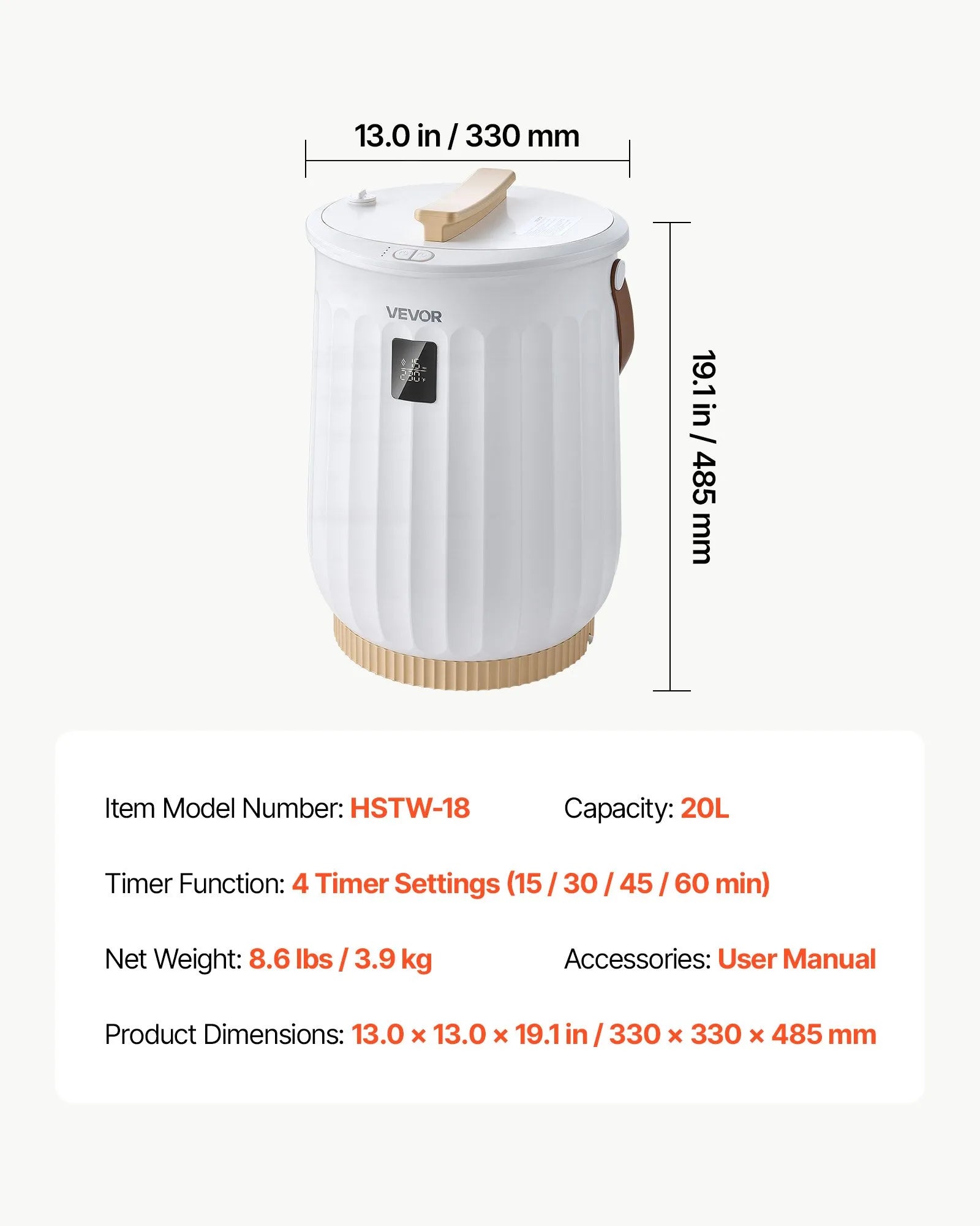 20L Heated Towel Warmer Bucket with LED Display, 4 Timer Settings & Aroma Box – White