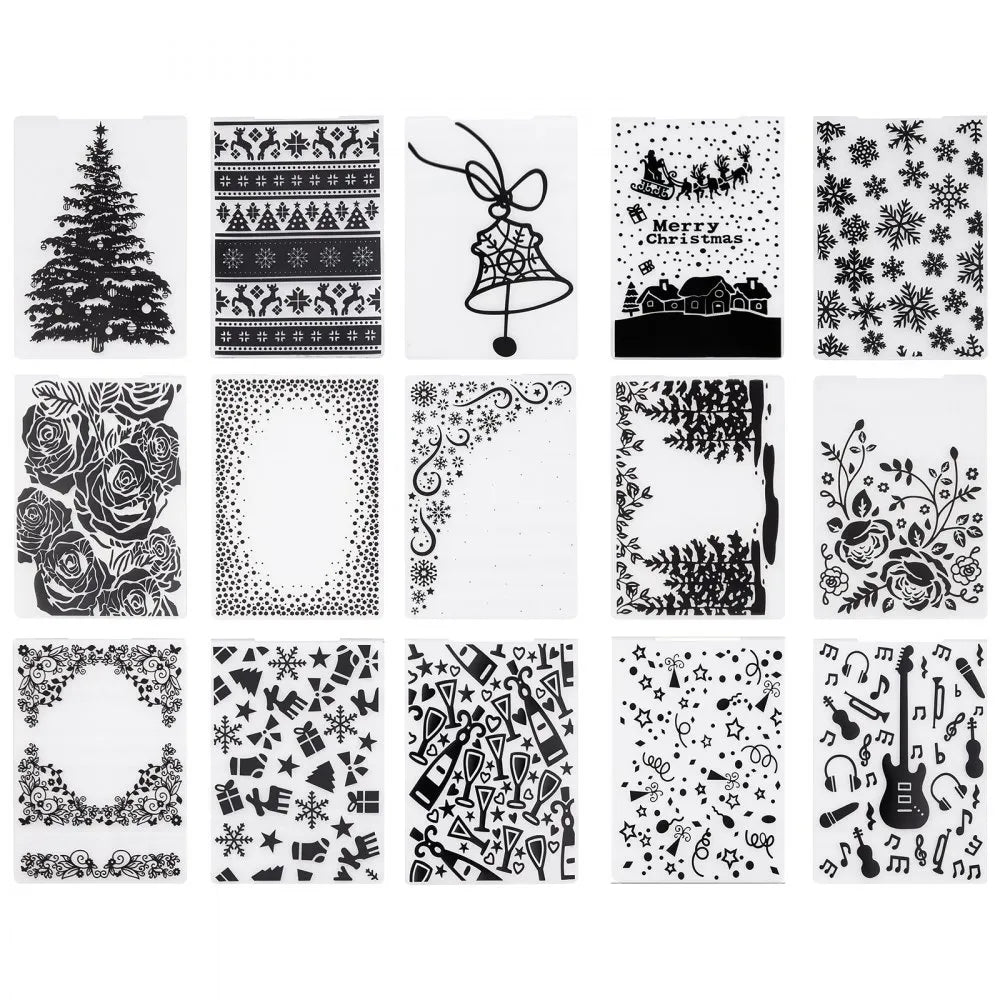 Embossing Folders Set, 15 Pieces 4.13" x 5.83" PP Plastic Embossing Plates for Die Cutting, Card Making, Scrapbooking & DIY Paper Crafts