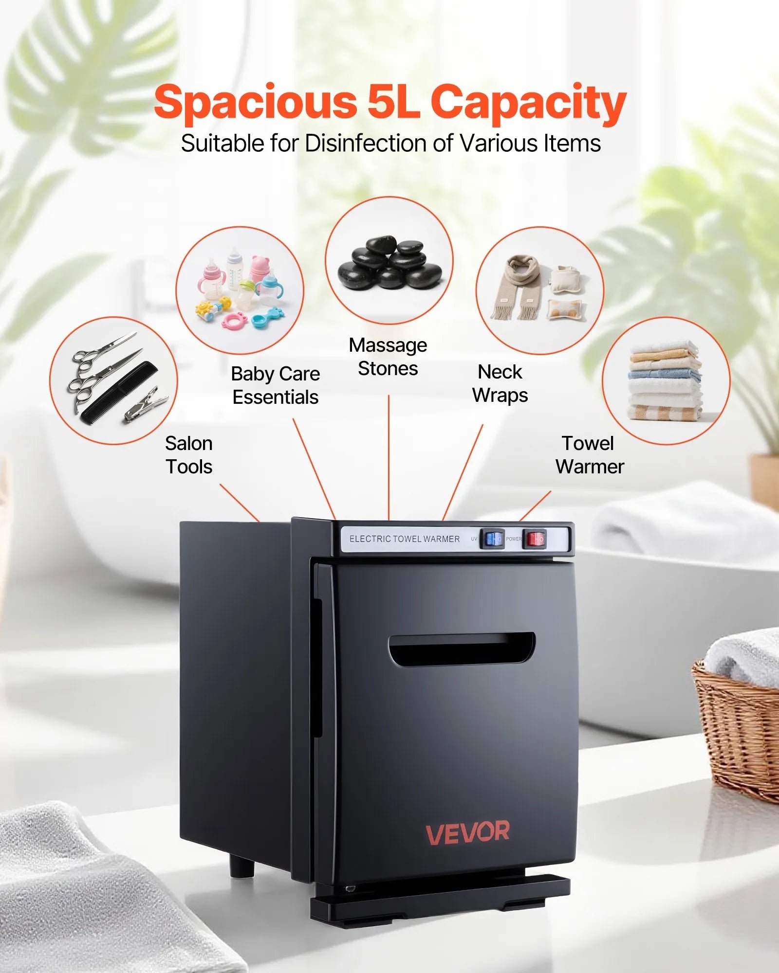 VEVOR Hot Towel Warmer, 1.1 gal Towel Cabinet with Rack & Clips, Holds 8–12 Towels, Portable Heating Cabinet for Spa, Barber, Massage, Salon, Black