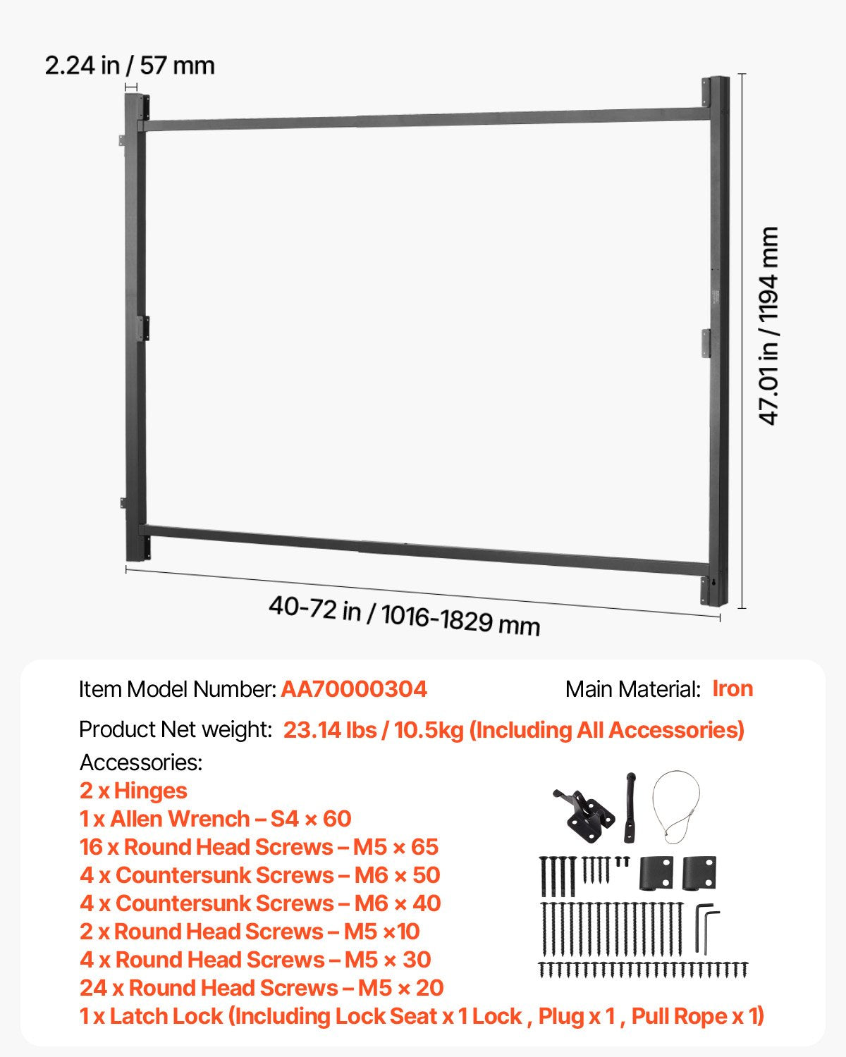 VEVOR Gate Building Kit Fits 40 to 72 in Wide Openings 4 to 5 ft High Fence