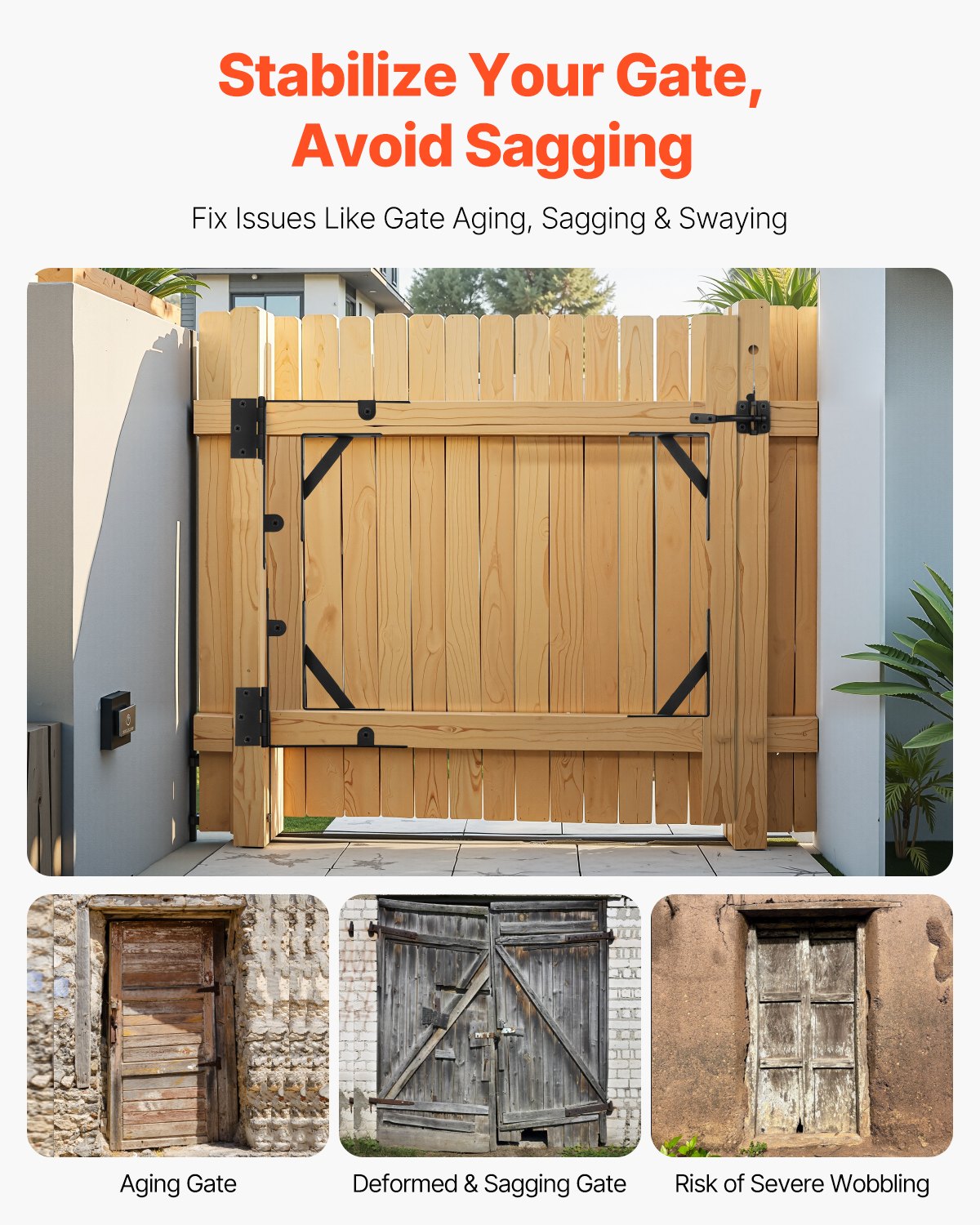 VEVOR Gate Corner Brace Bracket Anti Sag Gate Frame Hardware Kit Iron Black