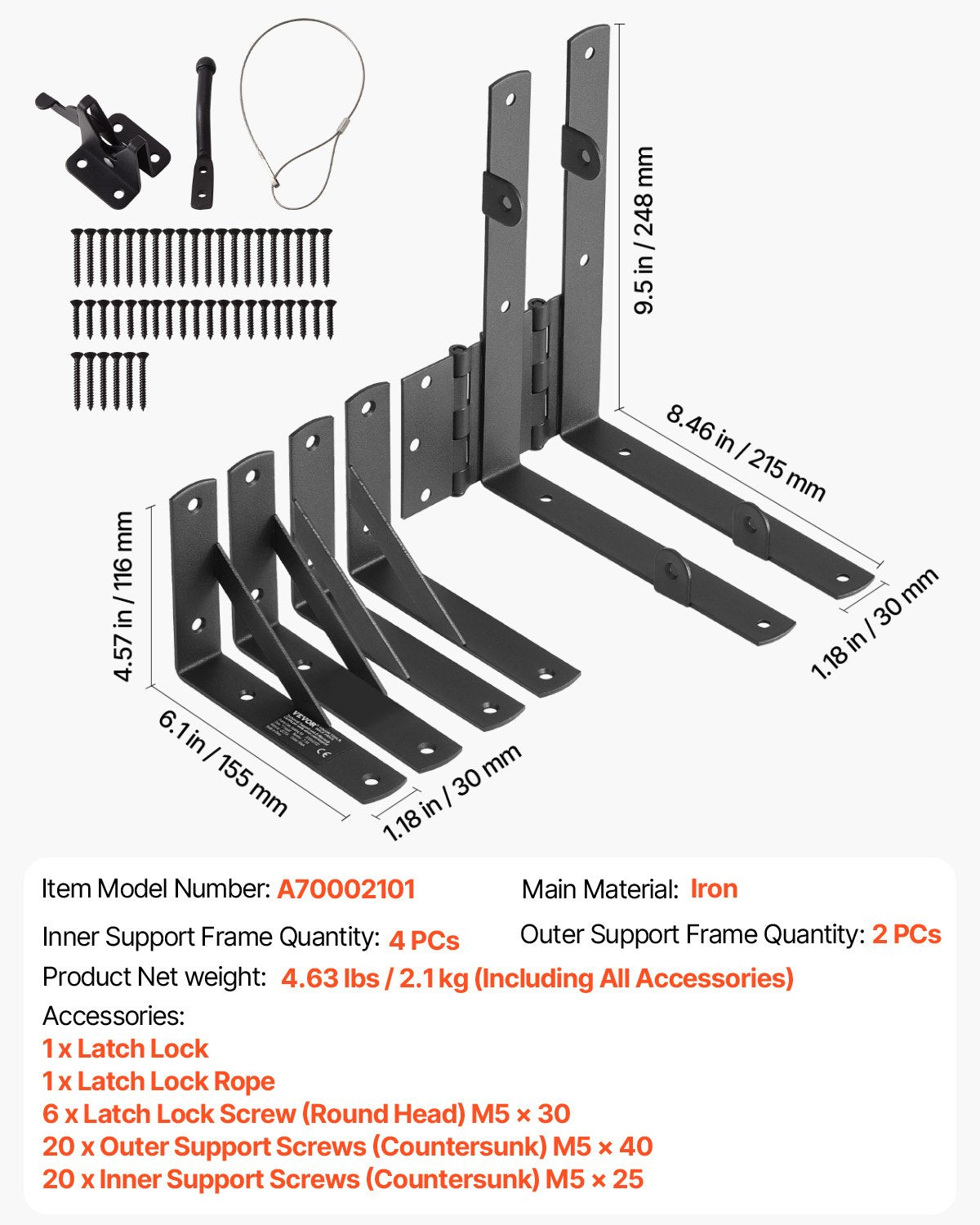 VEVOR Gate Corner Brace Bracket Anti Sag Gate Frame Hardware Kit Iron Black