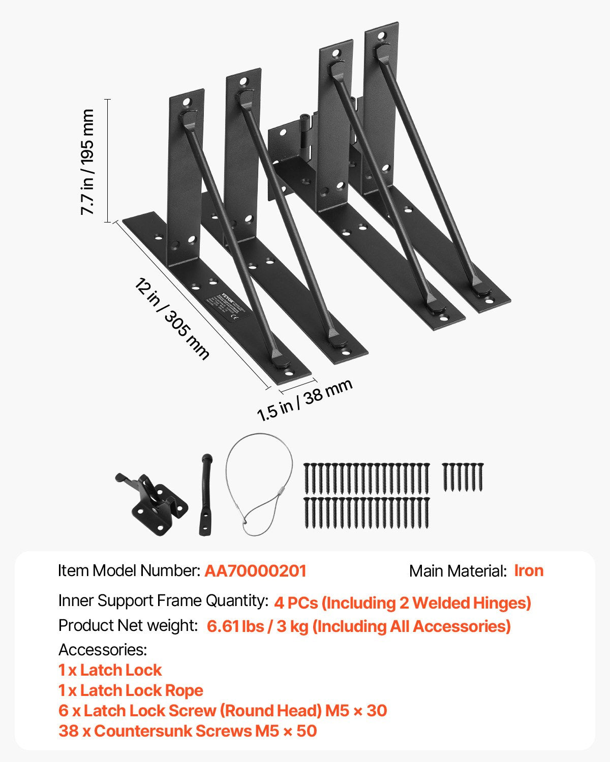 VEVOR Gate Corner Brace Bracket Anti Sag Gate Frame Hardware Kit for Stable Gate