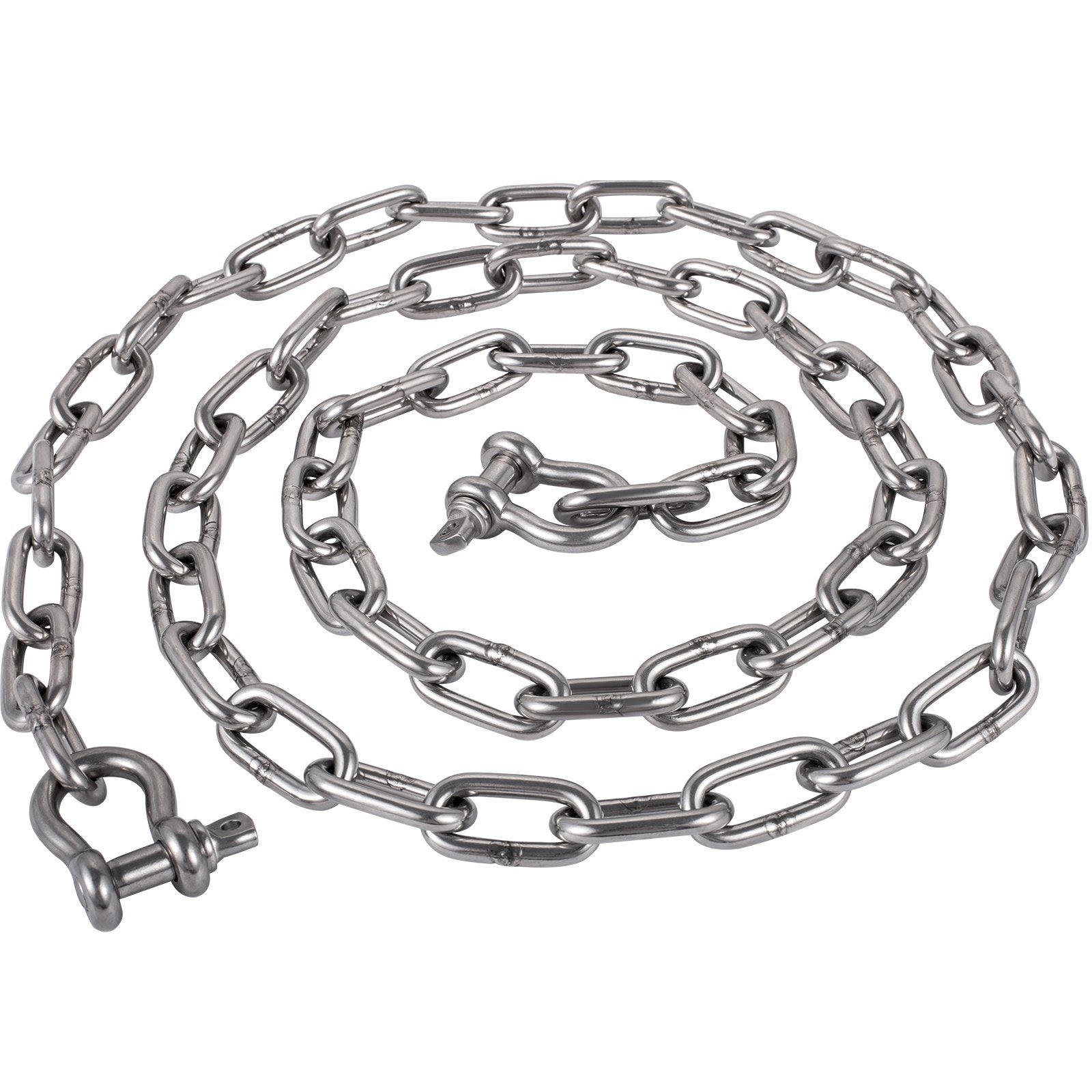 VEVOR Anchor Chain, 10 ft x 5/16 in Stainless Steel Chain, 3/8" Anchor Chain Shackle, 7120lbs Anchor Lead Chain Breaking Load, 9460lbs Anchor Chain Shackle Breaking Load, Anchor Chain for Boats