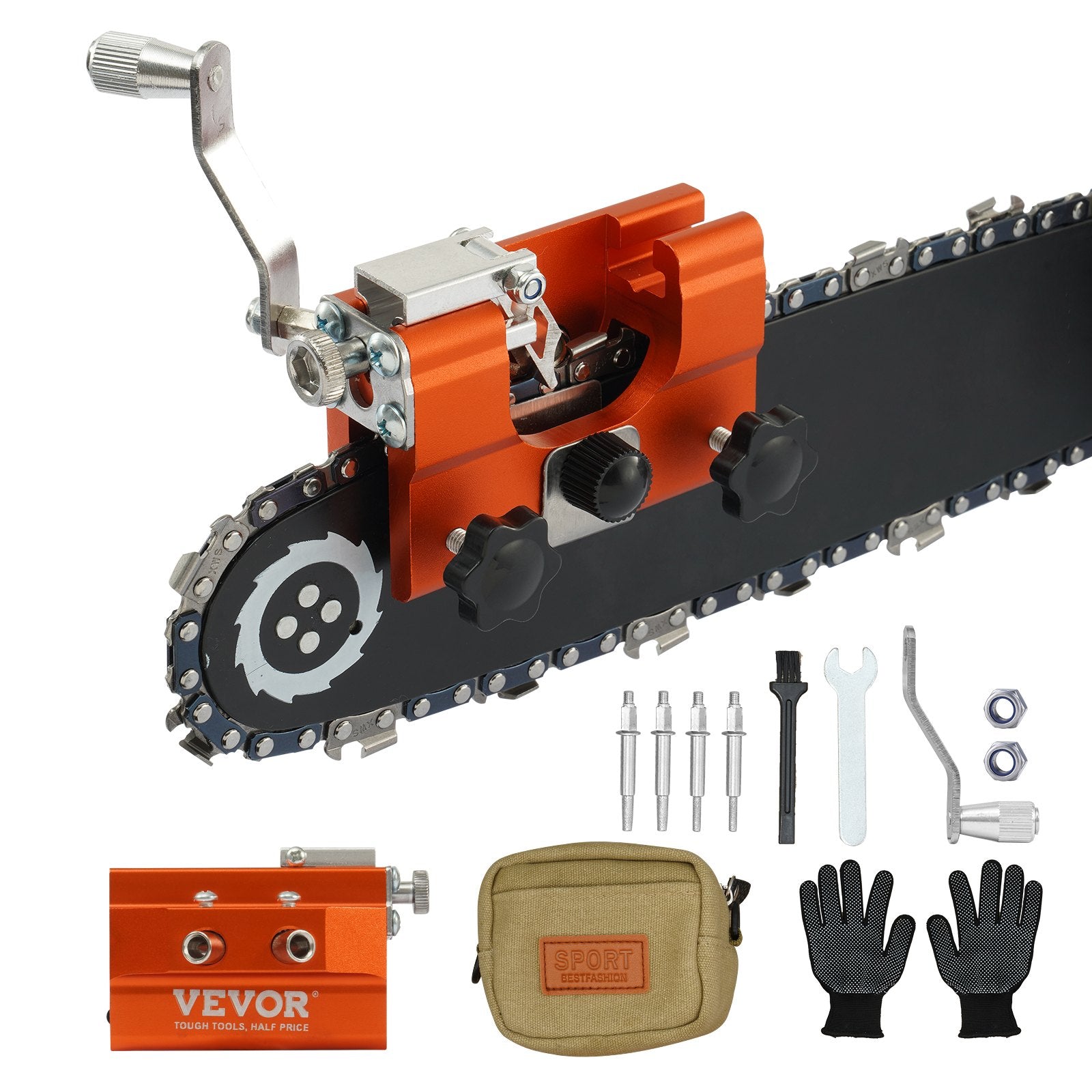 VEVOR Chainsaw Sharpener, Hand-Cranked Chain Saw Sharpening Jig Fit 4"-22" Chainsaws, Potable Saws Chain Sharpen Tool Set with 4 Grinding Heads for Landscaper, Lumberjack, Maintenance Worker