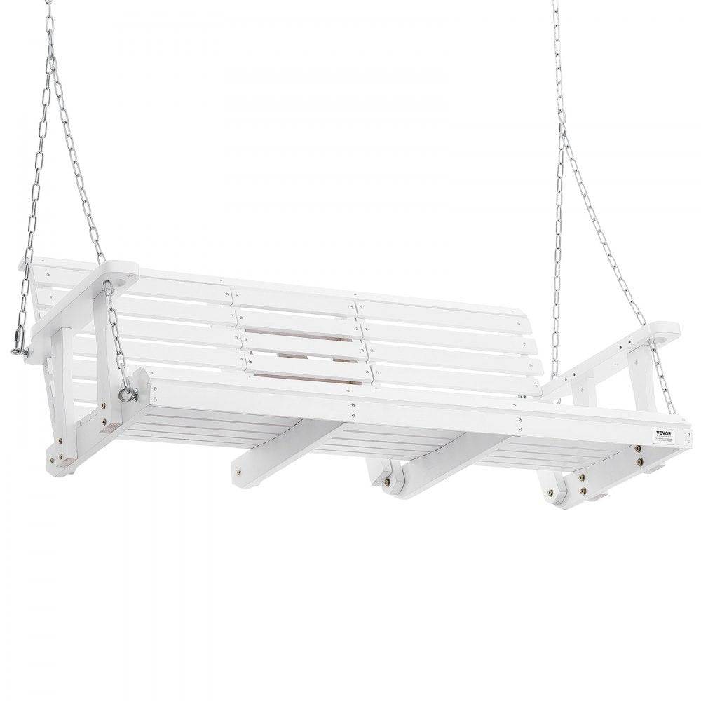 VEVOR Wooden Porch Swing 5 ft, Patio bench swing for Courtyard & Garden, Upgraded 880 lbs Strong Load Capacity, Heavy Duty Swing Chair Bench with Hanging Chains for Outdoors, White