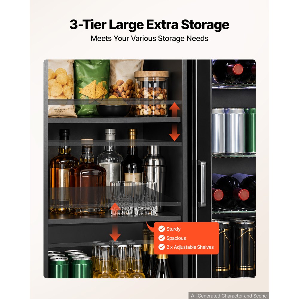 Coffee Bar Cabinet with Mini Fridge Space, Adjustable Shelves & Storage – 39.4-Inch Beverage Station