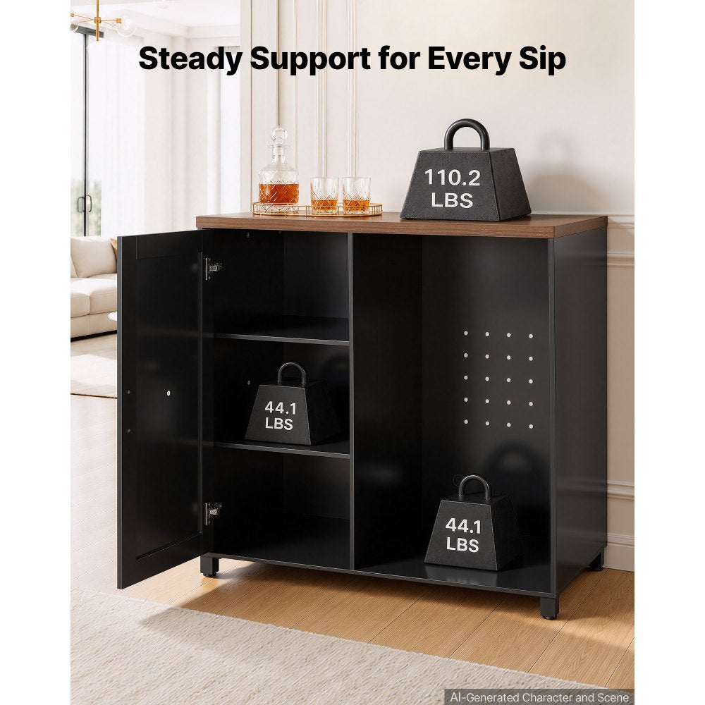 Coffee Bar Cabinet with Mini Fridge Space, Adjustable Shelves & Storage – 39.4-Inch Beverage Station