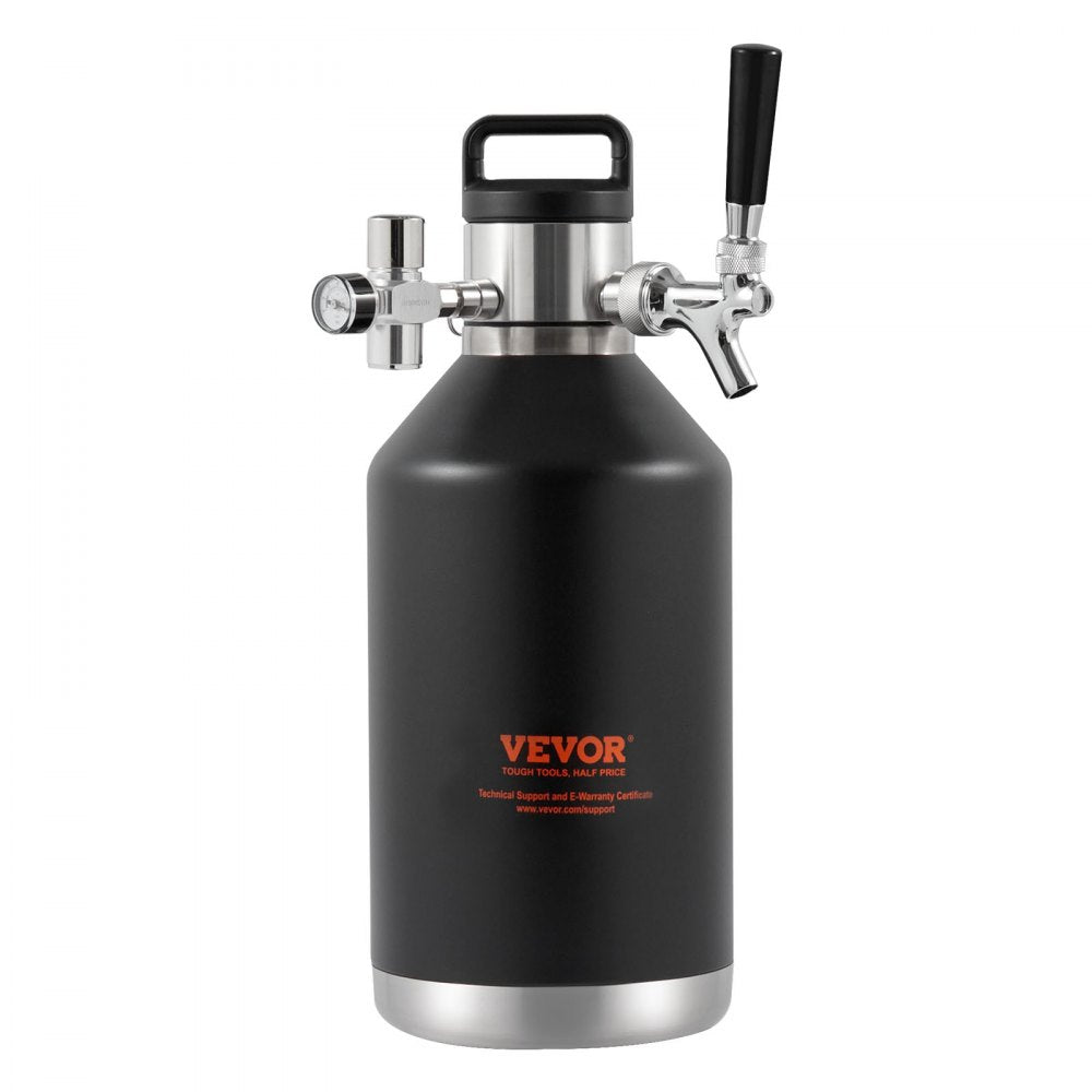 VEVOR Beer Growler Tap System, 128Oz 4L Mini Keg, 304 Stainless Steel Pressurized Beer Growler, Keg Growler with Pressure Display, CO2 Regulator Faucet, Leak-Proof Ring For Draft, Homebrew, Craft Beer