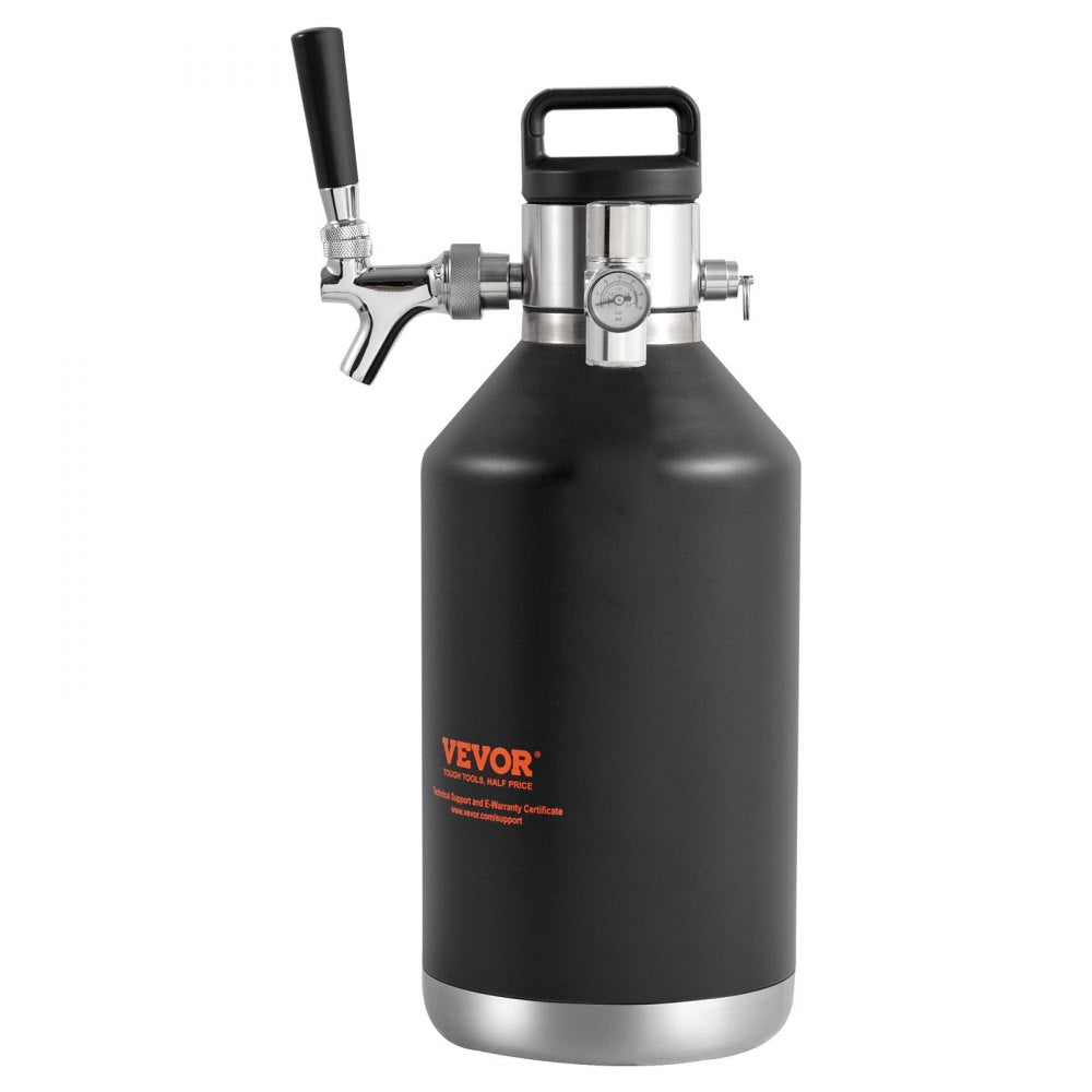 VEVOR Beer Growler Tap System, 128Oz 4L Mini Keg, 304 Stainless Steel Pressurized Beer Growler, Keg Growler with Pressure Display, CO2 Regulator Faucet, Leak-Proof Ring For Draft, Homebrew, Craft Beer
