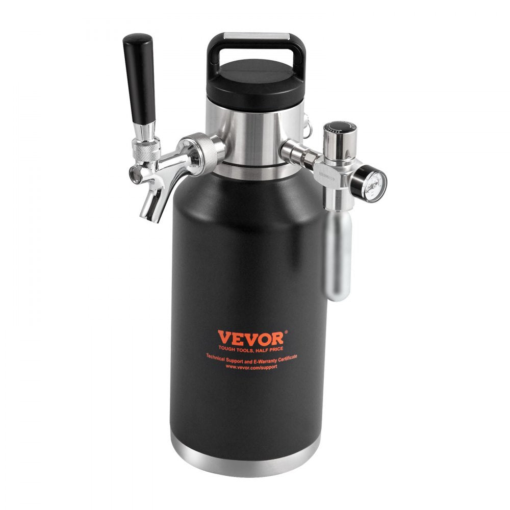 VEVOR Beer Growler Tap System, 64Oz 1.89L Mini Keg, 304 Stainless Steel Pressurized Beer Growler, Keg Growler with Pressure Display, CO2 Regulator Faucet, Leak-Proof Ring For Draft Homebrew Craft Beer