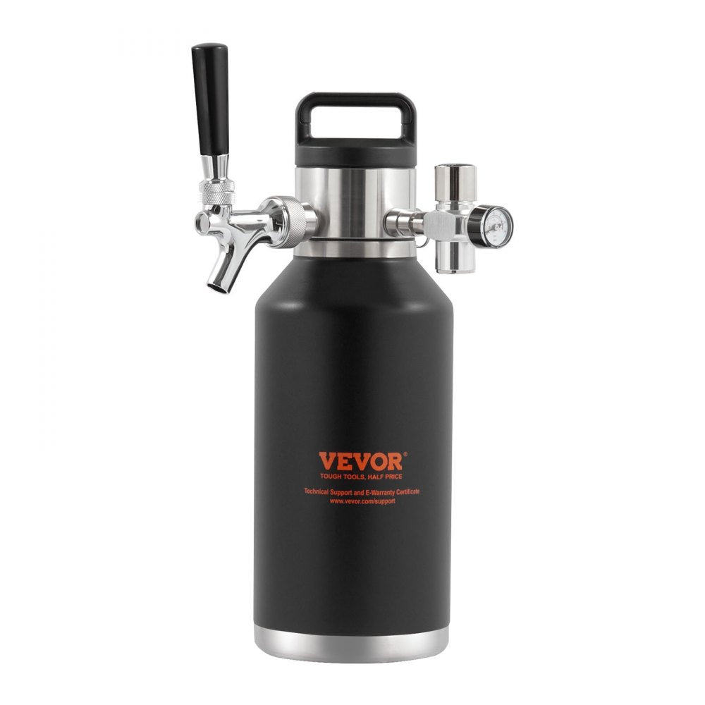 VEVOR Beer Growler Tap System, 64Oz 1.89L Mini Keg, 304 Stainless Steel Pressurized Beer Growler, Keg Growler with Pressure Display, CO2 Regulator Faucet, Leak-Proof Ring For Draft Homebrew Craft Beer