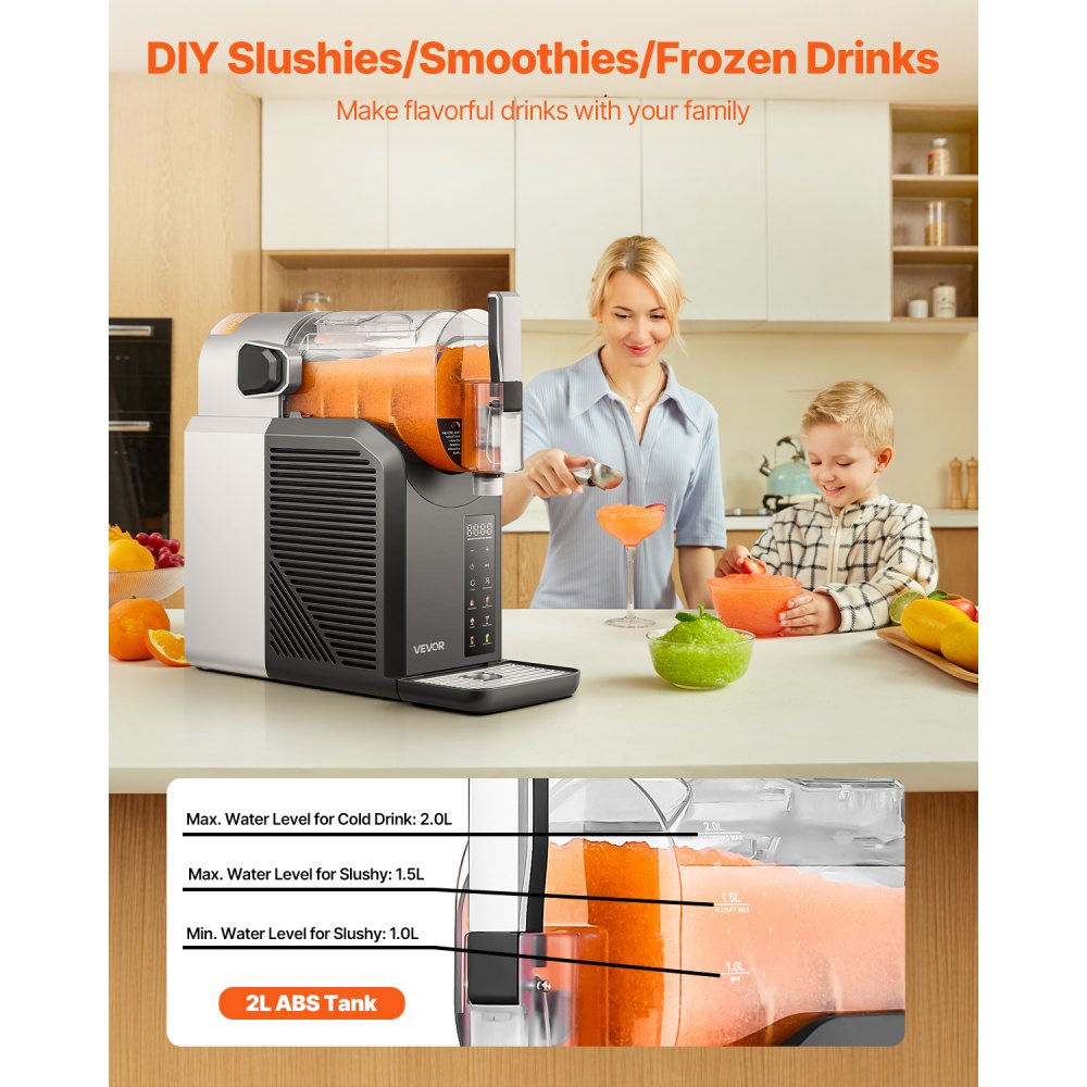 2L Slushy Machine No Ice Needed Frozen Drink Maker 6 Preset Programs
