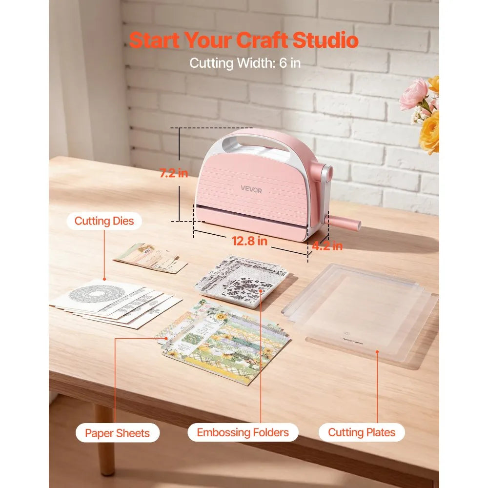 VEVOR Manual Die Cutting and Embossing Machine, 6" Opening Portable Craft Machine Set with Cutting Dies, Embossing Folders, Paper Sheets & Cutting Plates for Scrapbooking, Card Making & DIY Crafts