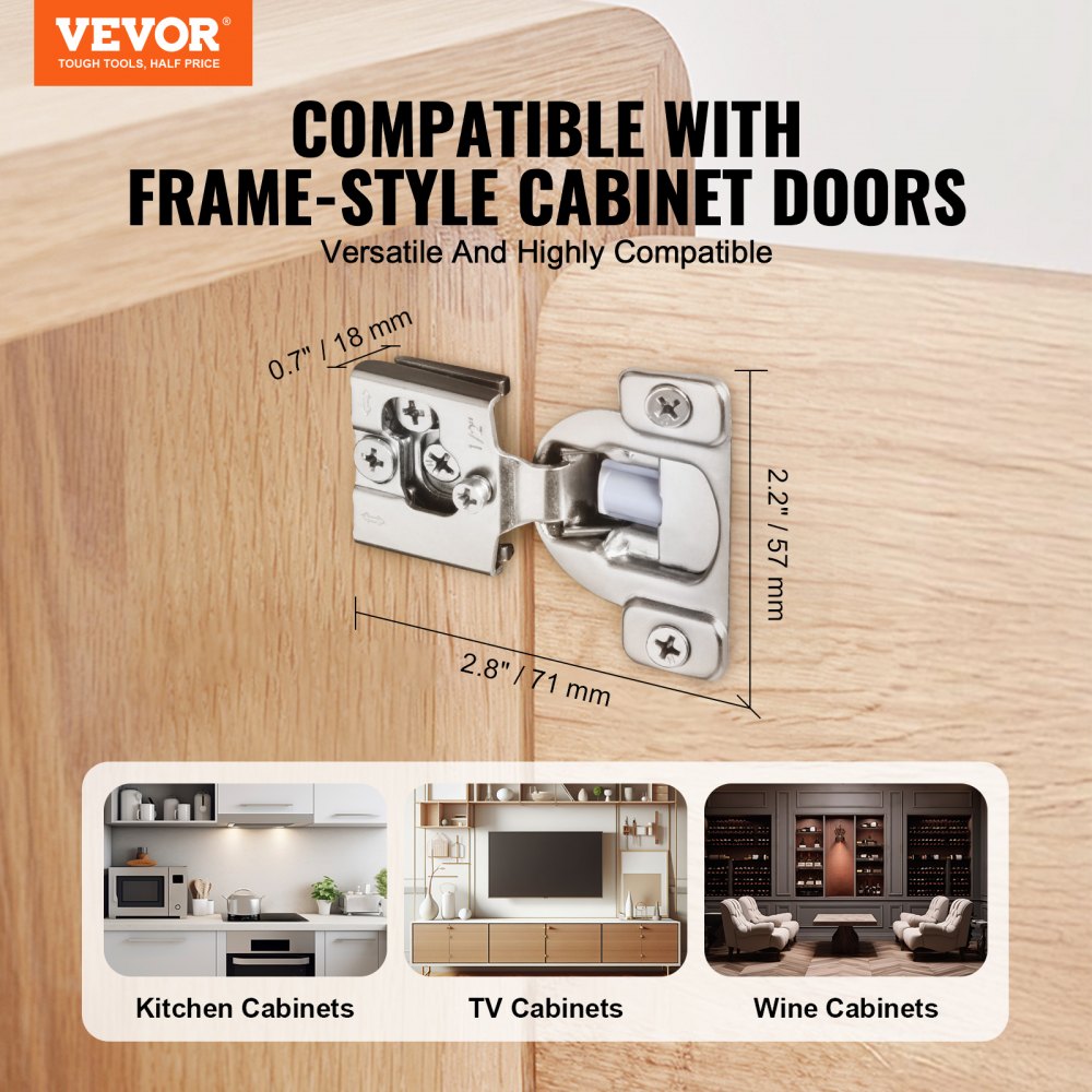 VEVOR Cabinet Door Hinges 50 Packs Partial Overlay Soft Close for Framed Type