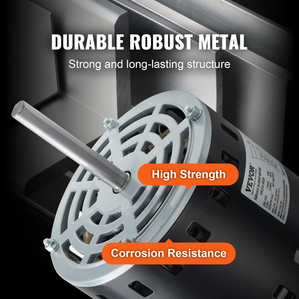 VEVOR 1/2HP Furnace Blower Motor, 208/230V 2.7Amps, 1075RPM 5 Speeds, CW/CCW Rotation, 48 Frame 3.4" Shaft Length, 7.5?F/450V Capacitor + 11" Hold Hoop