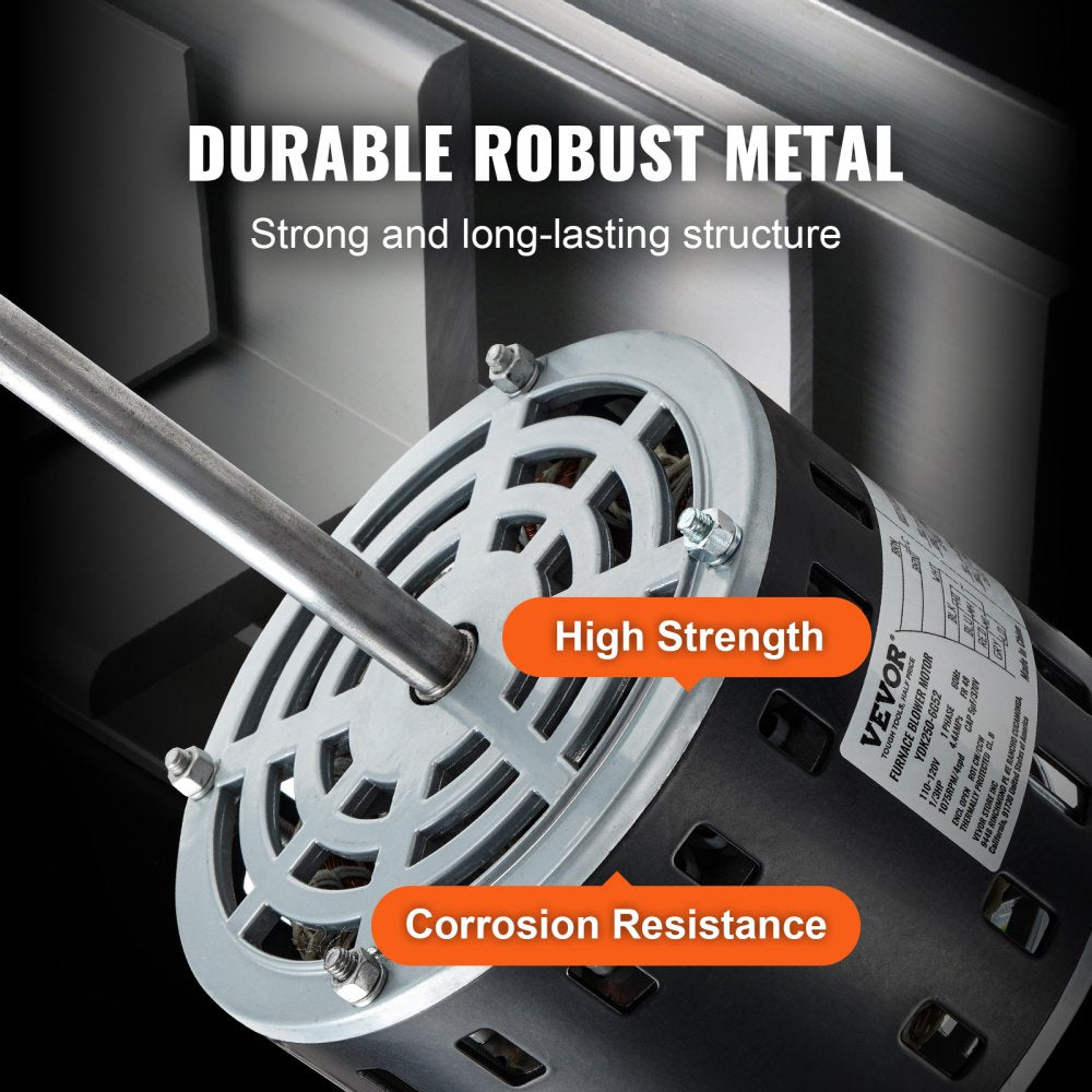 VEVOR 1/3HP Furnace Blower Motor, 110/120V 4.4Amps, 1075RPM 4 Speeds, CW/CCW Rotation, 48 Frame 5.2" Shaft Length, 5?F/370V Capacitor + 11" Hold Hoop