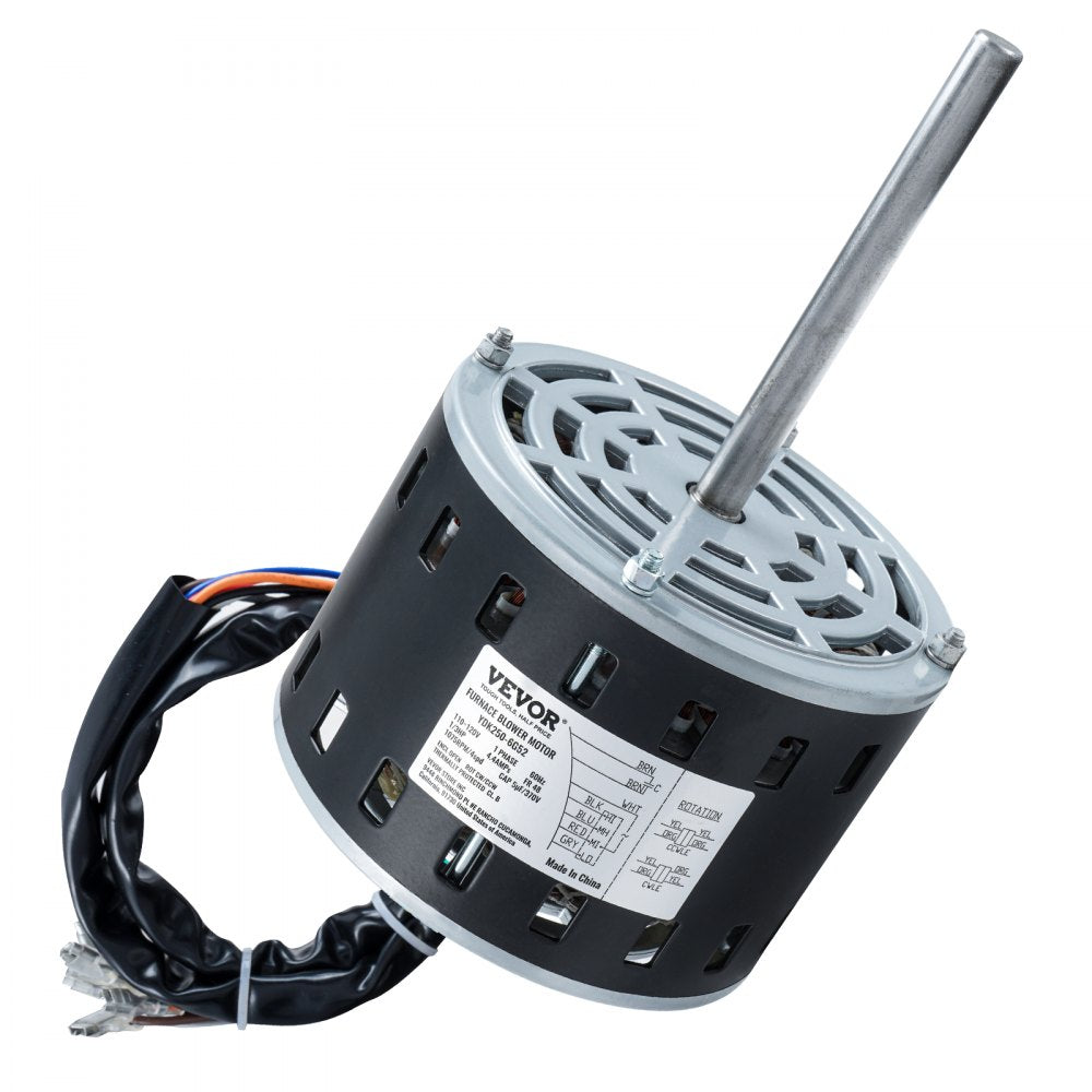 VEVOR 1/3HP Furnace Blower Motor, 110/120V 4.4Amps, 1075RPM 4 Speeds, CW/CCW Rotation, 48 Frame 5.2" Shaft Length, 5?F/370V Capacitor + 11" Hold Hoop