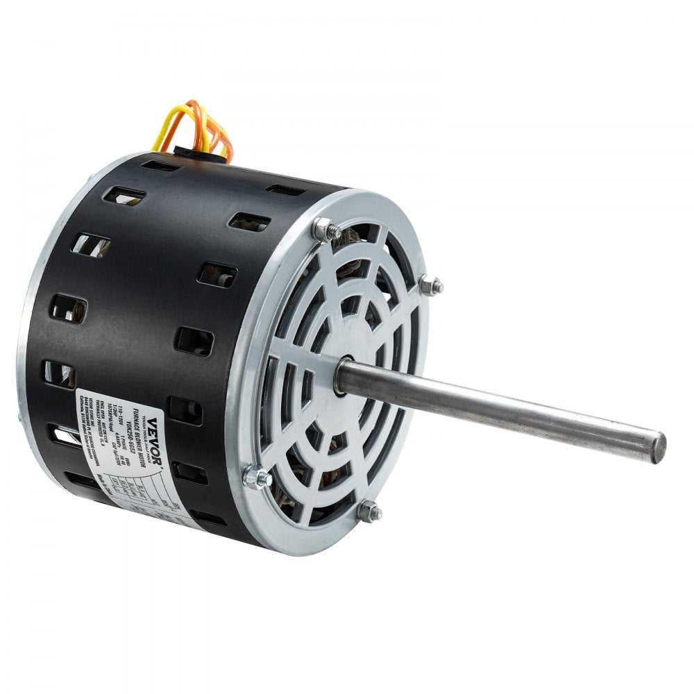 VEVOR 1/3HP Furnace Blower Motor, 110/120V 4.4Amps, 1075RPM 4 Speeds, CW/CCW Rotation, 48 Frame 5.2" Shaft Length, 5?F/370V Capacitor + 11" Hold Hoop