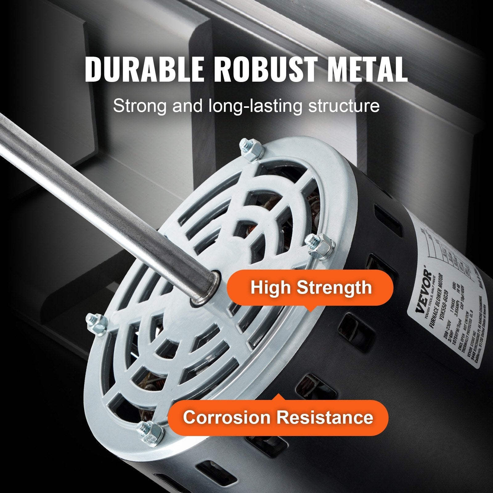 VEVOR 3/4HP Furnace Blower Motor, 208/230V 3.85Amps, 1075RPM 5 Speeds, CW/CCW Rotation, 48 Frame 4.8" Shaft Length, 10?F/450V Capacitor + 11" Hold Hoop