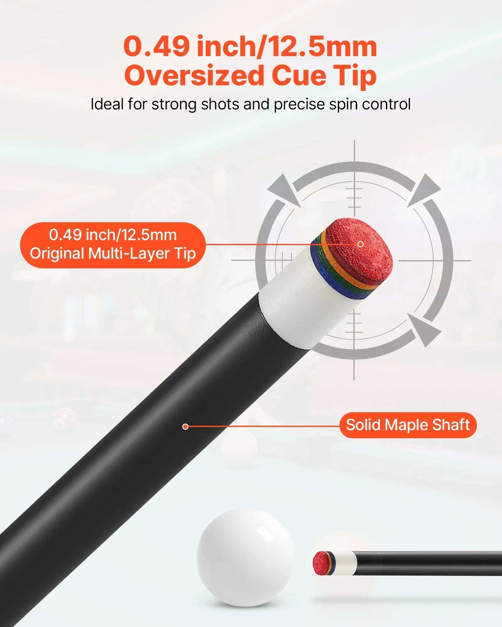 VEVOR Pool Cue, 1 Piece Pool Stick, 58 inch & 19 oz Canadian Maple Wood Billiard Pools Cue Stick with Multi-Layer Tip & ABS Connection Ring, Cues Sticks for Professional Pool Table, Bar, Home, Office