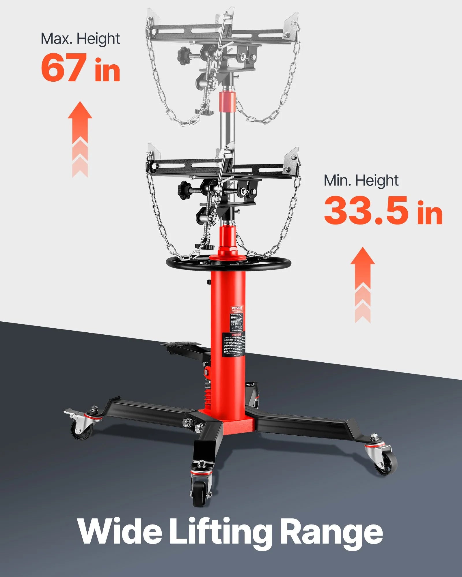 VEVOR Transmission Jack,3/5 Ton (1322 lbs) Capacity Hydraulic Telescopic Transmission Jack, 2-Stage Floor Jack Stand with Foot Pedal, 360° Swivel Wheel, Garage/ Shop Lift Hoist, Red