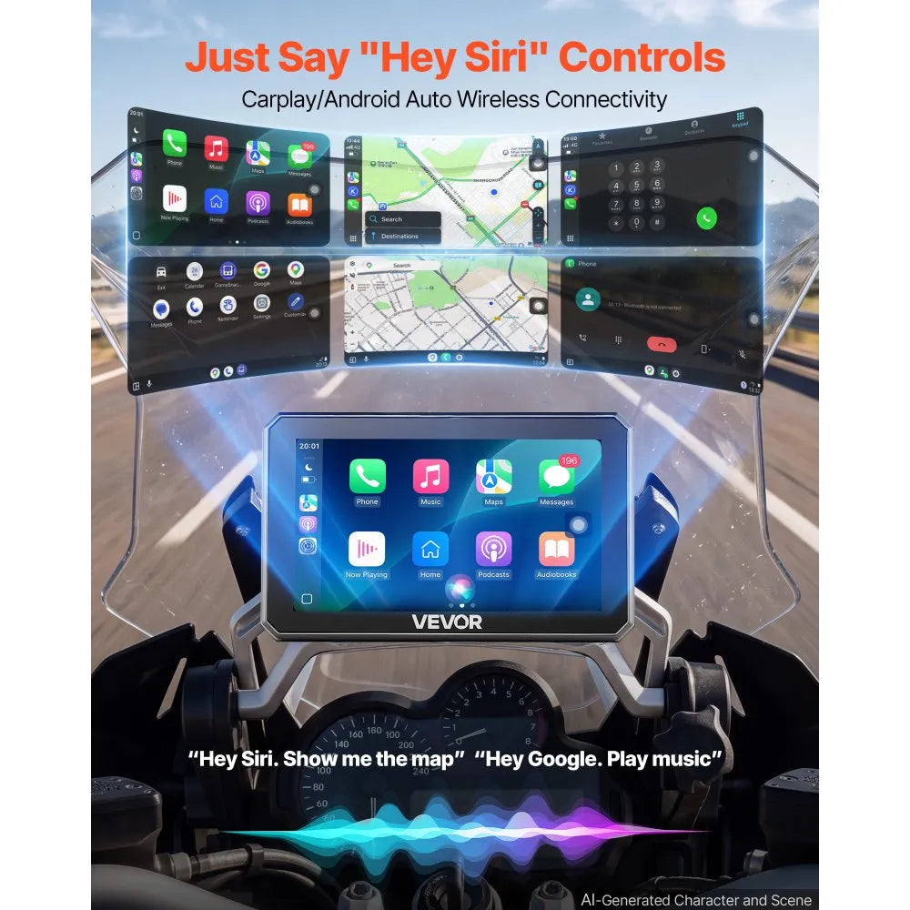 5-Inch Wireless Motorcycle CarPlay & Android Auto GPS Navigation System with Dual Bluetooth