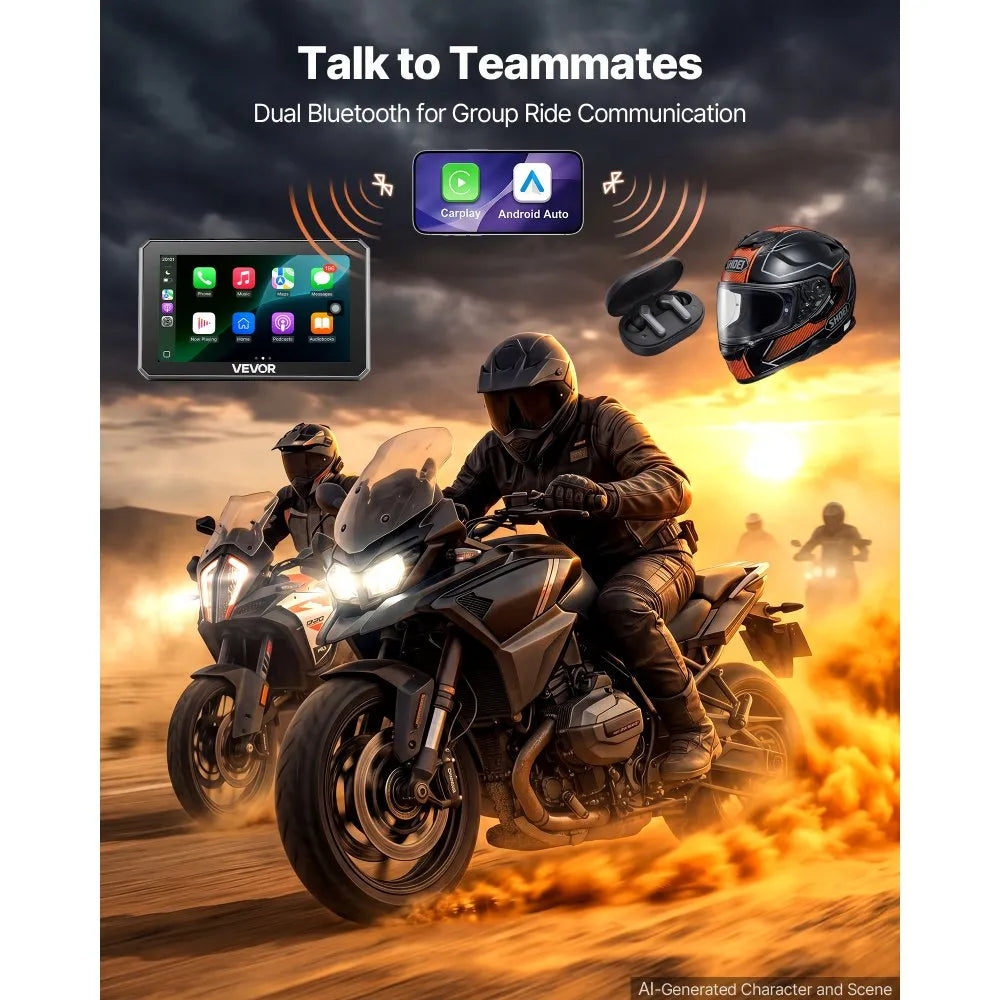 5-Inch Wireless Motorcycle CarPlay & Android Auto GPS Navigation System with Dual Bluetooth