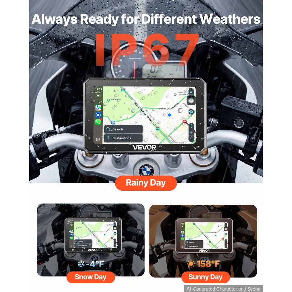 5-Inch Wireless Motorcycle CarPlay & Android Auto GPS Navigation System with Dual Bluetooth