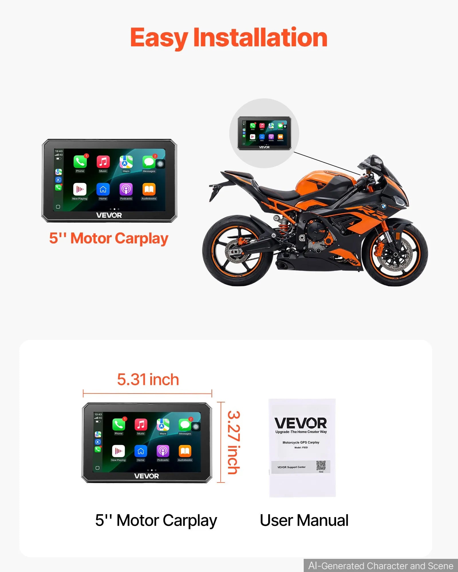 5-Inch Wireless Motorcycle CarPlay & Android Auto GPS Navigation System with Dual Bluetooth