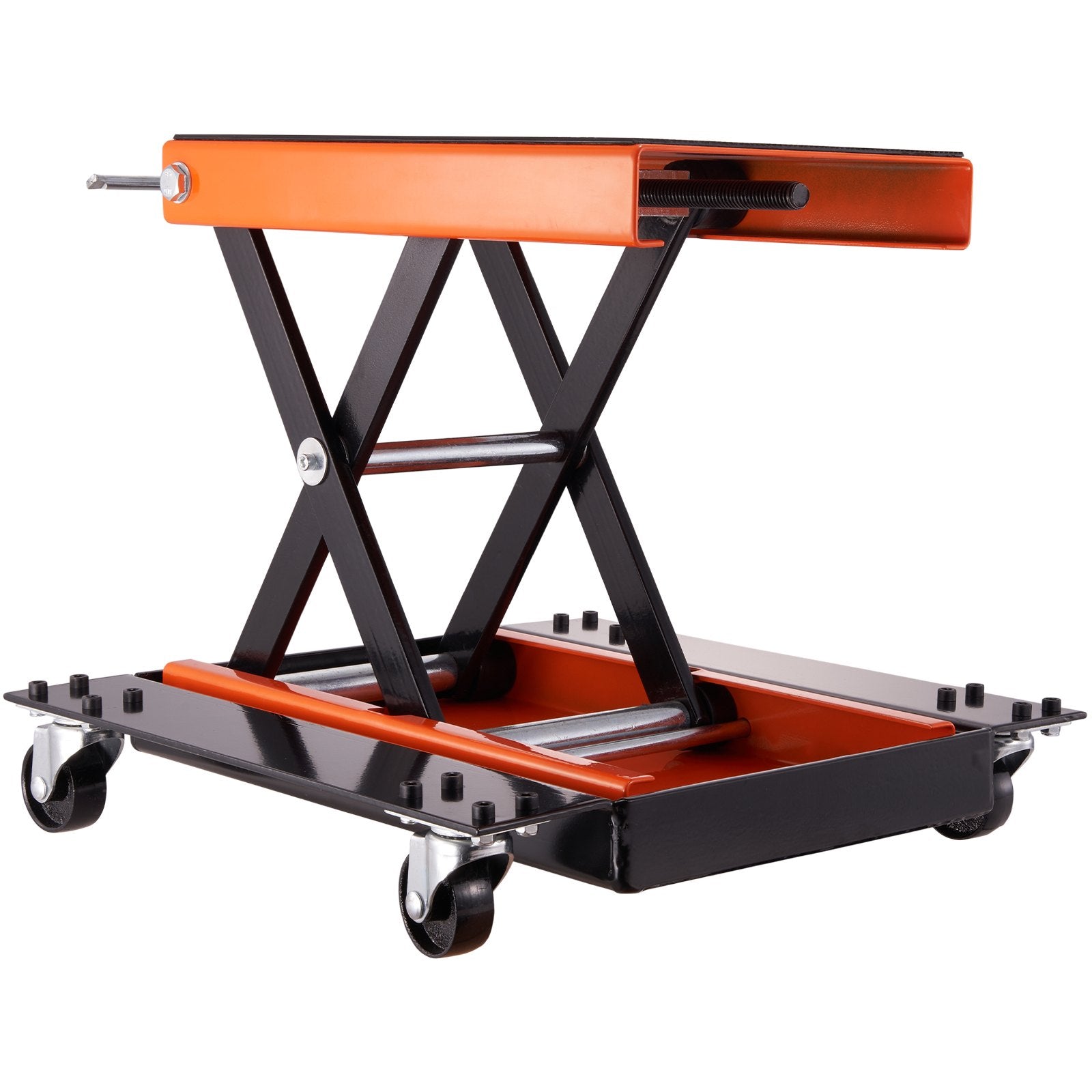 VEVOR Motorcycle Lift, 1100 LBS Motorcycle Lift ATV Scissor Lift Jack with Dolly & Hand Crank, Center Hoist Crank Stand with Wide Deck & Tool Tray for Street Bikes, Cruiser Bikes, Touring Motorcycles