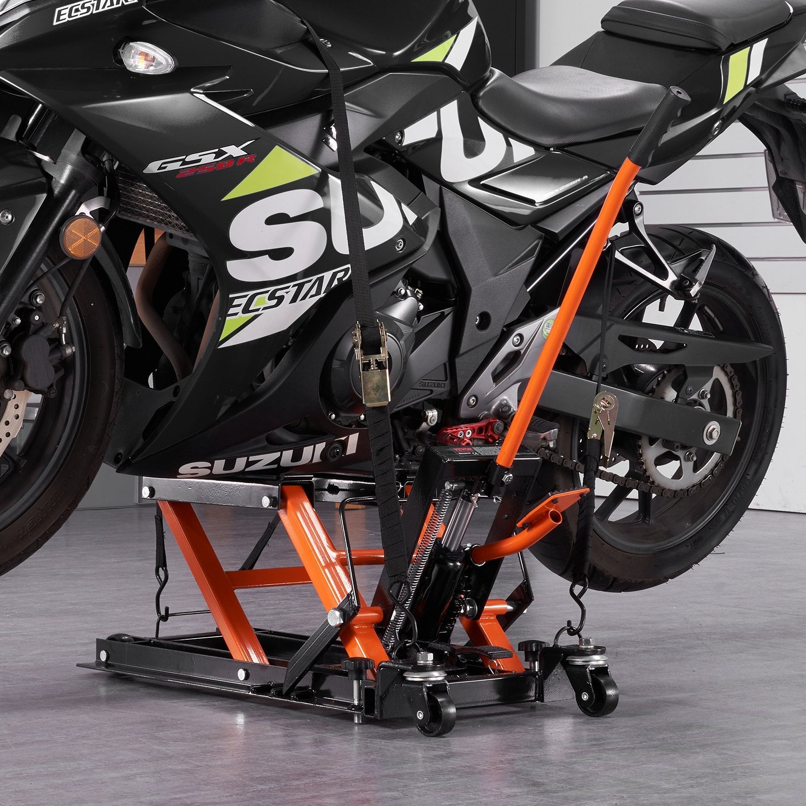 VEVOR Hydraulic Motorcycle Lift Jack, 1500 LBS Capacity ATV Scissor Lift Jack, Portable Motorcycle Lift Table with 4 Wheels, Hydraulic Foot-Operated Hoist Stand for Motorcycle ATV UTV Powersports