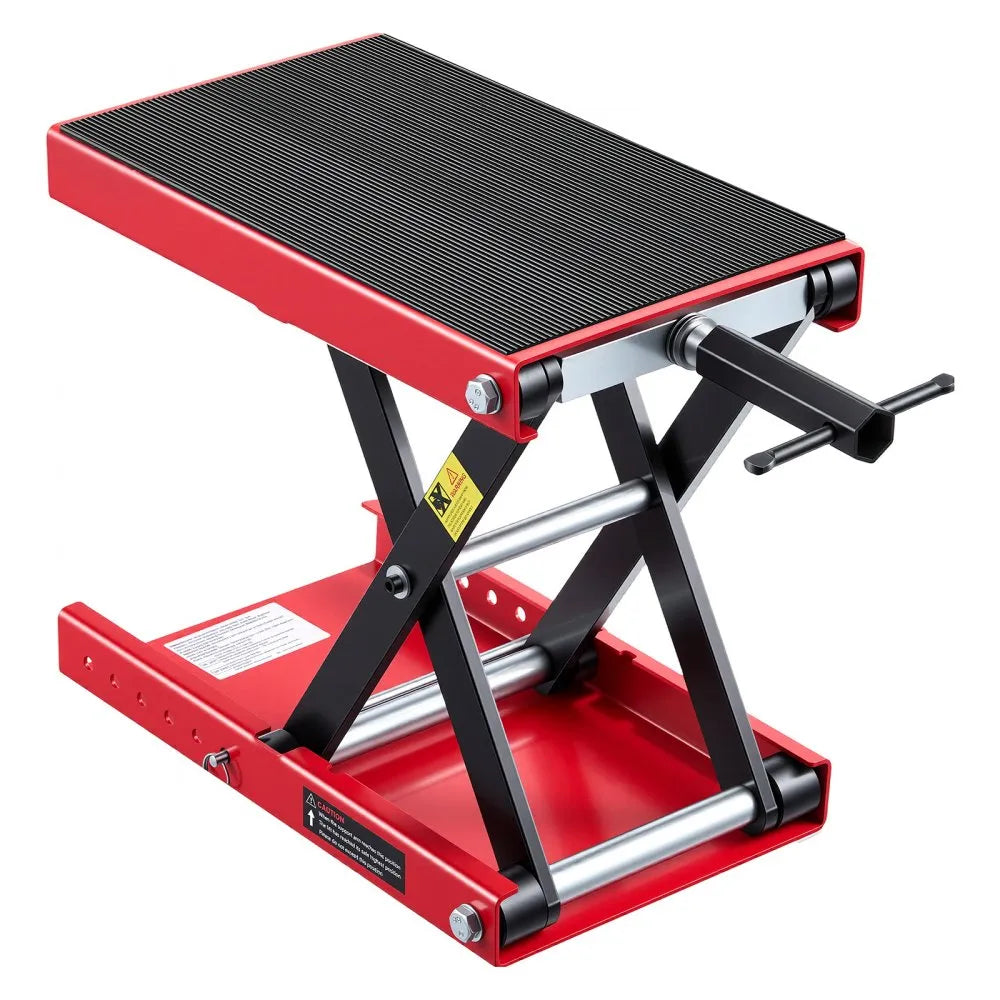 VEVOR Motorcycle Scissor Lift Jack, 1100 lbs Capacity, Wide Deck & Lock Pin, 3.74"-13.38" Hoist Stand, Red/Black