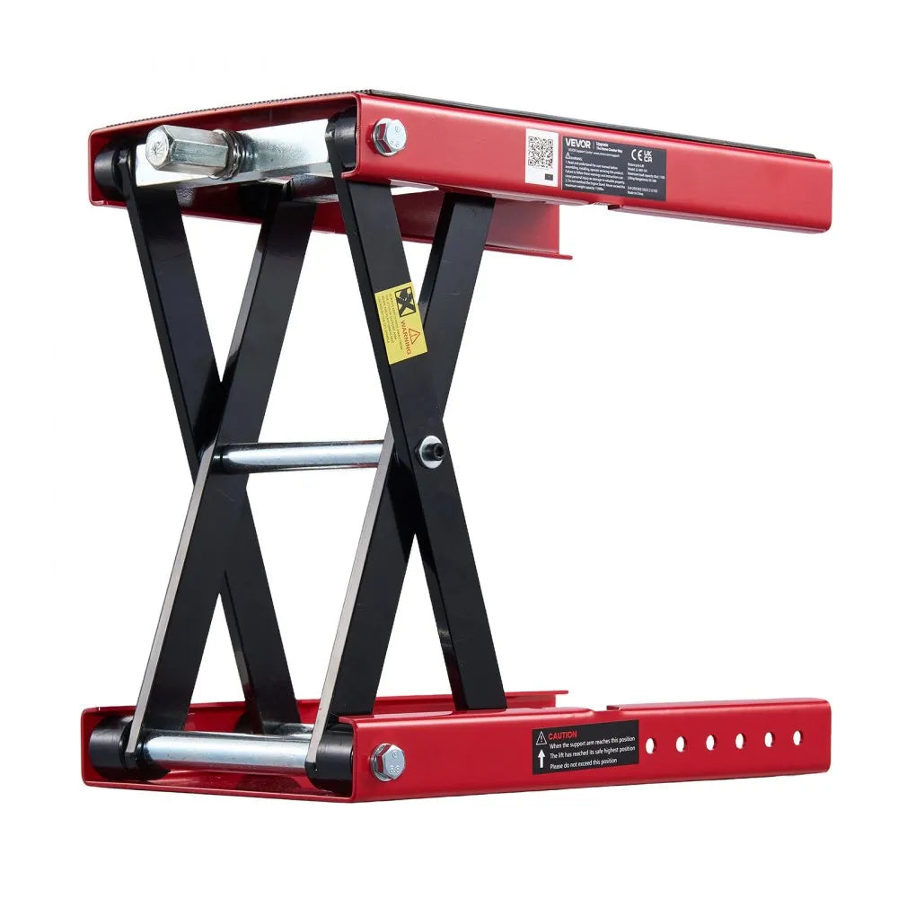 VEVOR Motorcycle Scissor Lift Jack, 1100 lbs Capacity, Wide Deck & Lock Pin, 3.74"-13.38" Hoist Stand, Red/Black