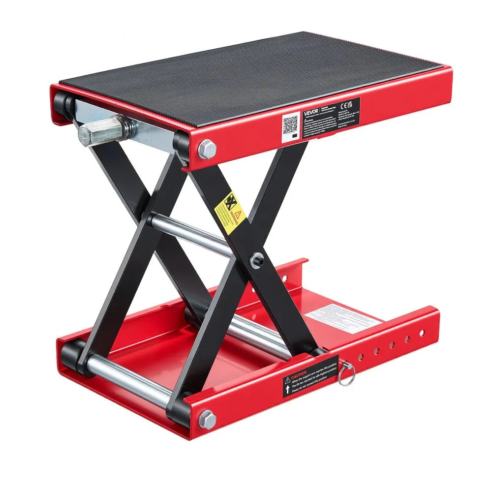 VEVOR Motorcycle Scissor Lift Jack, 1100 lbs Capacity, Wide Deck & Lock Pin, 3.74"-13.38" Hoist Stand, Red/Black
