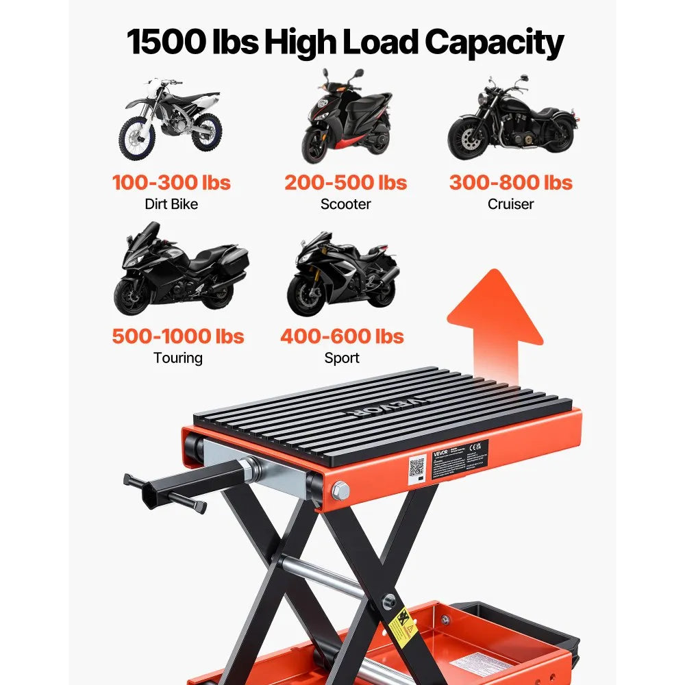 VEVOR Motorcycle Scissor Lift Jack, 1500 lbs Capacity with Lock Pin and Steel Hoist for Touring Motorcycles