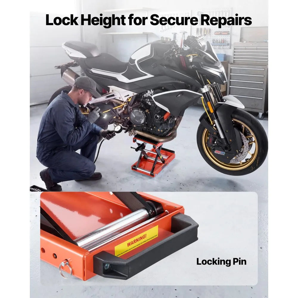 VEVOR Motorcycle Scissor Lift Jack, 1500 lbs Capacity with Lock Pin and Steel Hoist for Touring Motorcycles