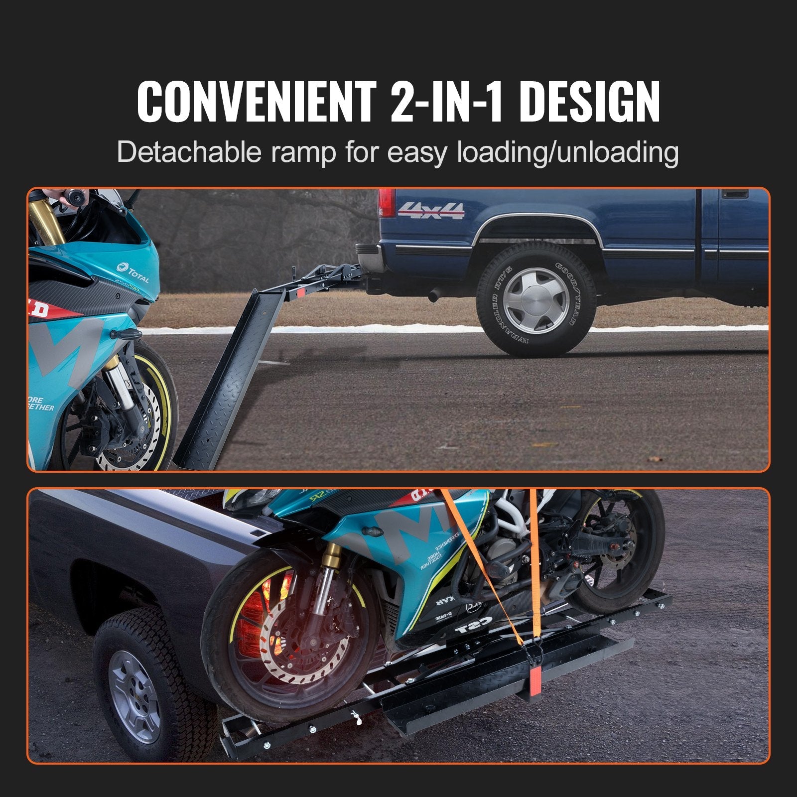 VEVOR Motorcycle Carrier Scooter Dirt Bike Hitch Mount 600LBS Rack Ramp Hauler