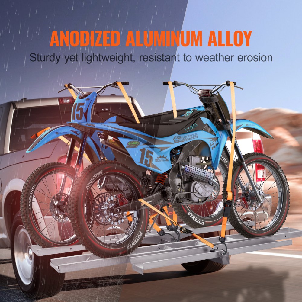 VEVOR Motorcycle Carrier, 2-Bike 600 LBS Aluminum Motorcycle Carrier Hitch Mount, Loading Ramp, Scooter Dirt Bike Trailer Hauler, Ratchet Straps and Stabilizer, for Car, Truck with 2" Hitch Receiver