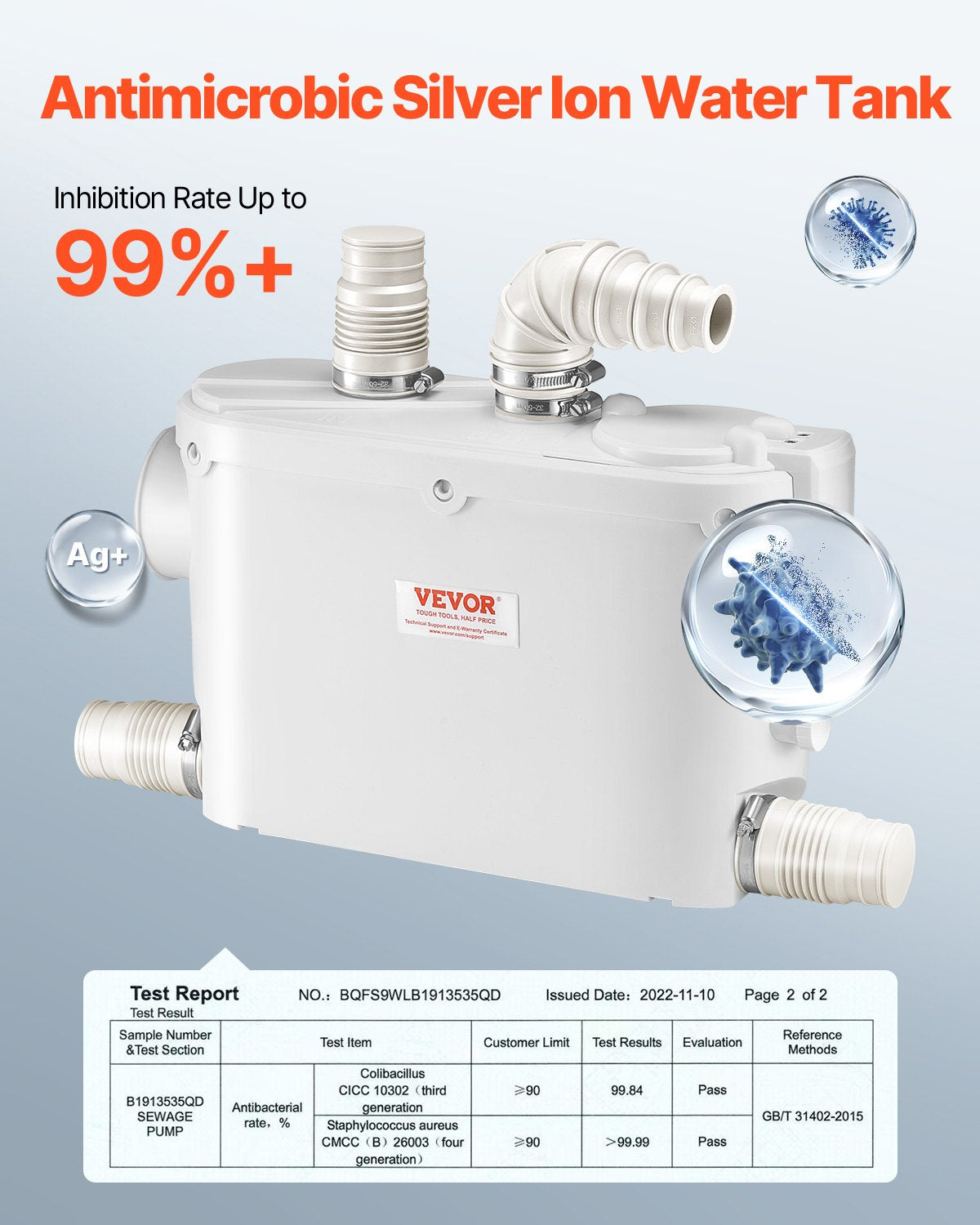 VEVOR Macerator Pump 500W 29 GPM Flow 26 ft Head Lift for Wall-Hung Toilet Sink