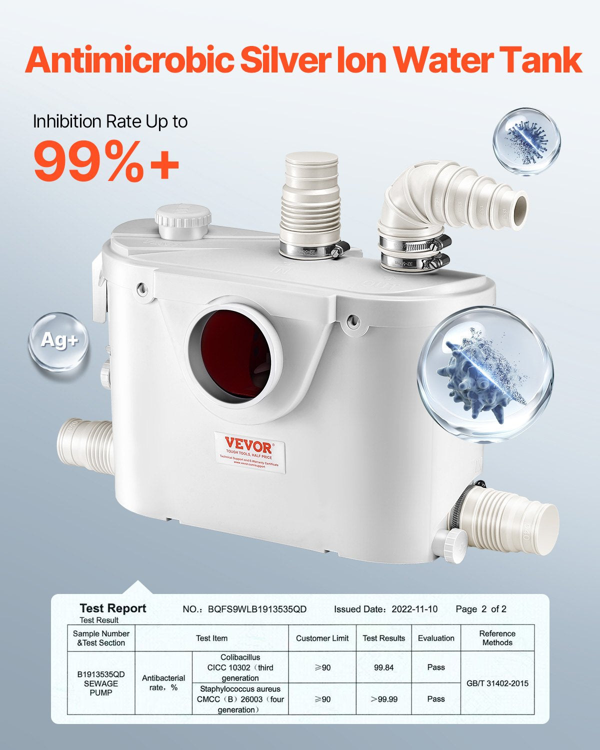 VEVOR Macerator Pump 500W 29 GPM Flow 26 ft Head Lift for Toilet Basement Sink